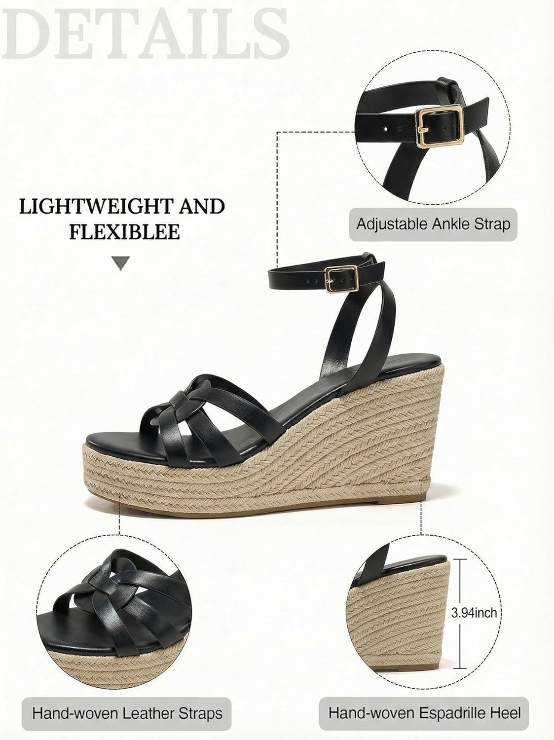 Women's Open Toe Strappy Wedge Espadrilles Sandals Platform Heeled Sandal Summer Slide Shoes