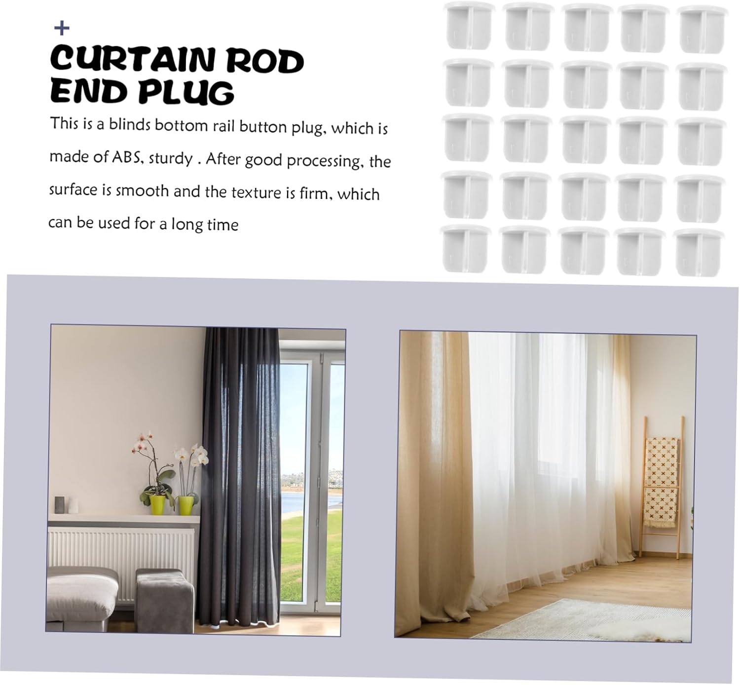 50pcs Horizontal Blinds Bottom Rail End Caps Button Plugs for Ladder Cord Blinds 15mm Hollow Curtain Rod Caps Random Parts