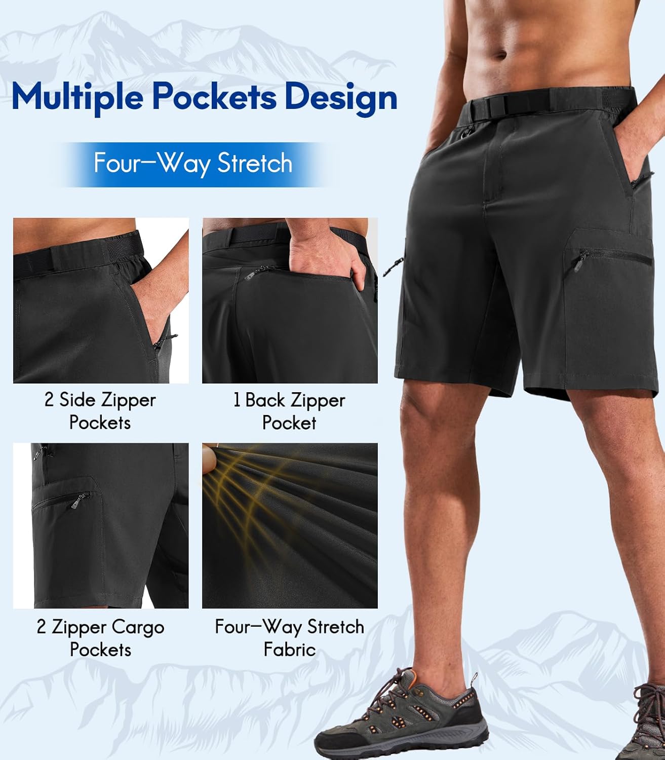 Haimont Men's Hiking Cargo Shorts 9" Lightweight Quick Dry Tactical Shorts 5 Zipper Pockets Fishing Travel Camping - Image 4