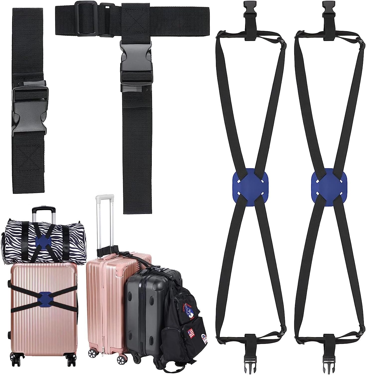 Angju 4 Pack Luggage Straps Set,Suitcase, TSA Approved Travel Accessories with Buckles for Baggage Handbag Connecting,Adjustable Travel Attachment Accessories for Connect Your Luggage Together