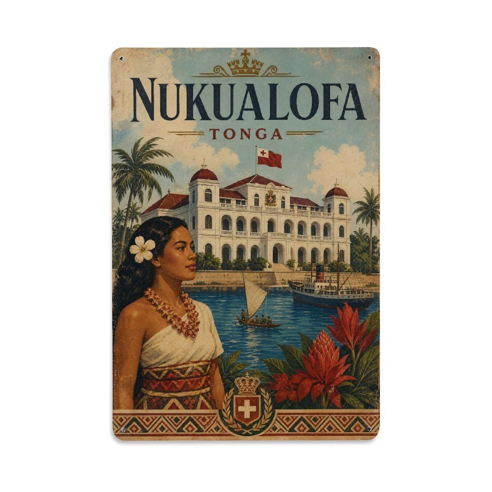 Retro Travel Tonga Nukualofa Metal Tin Sign