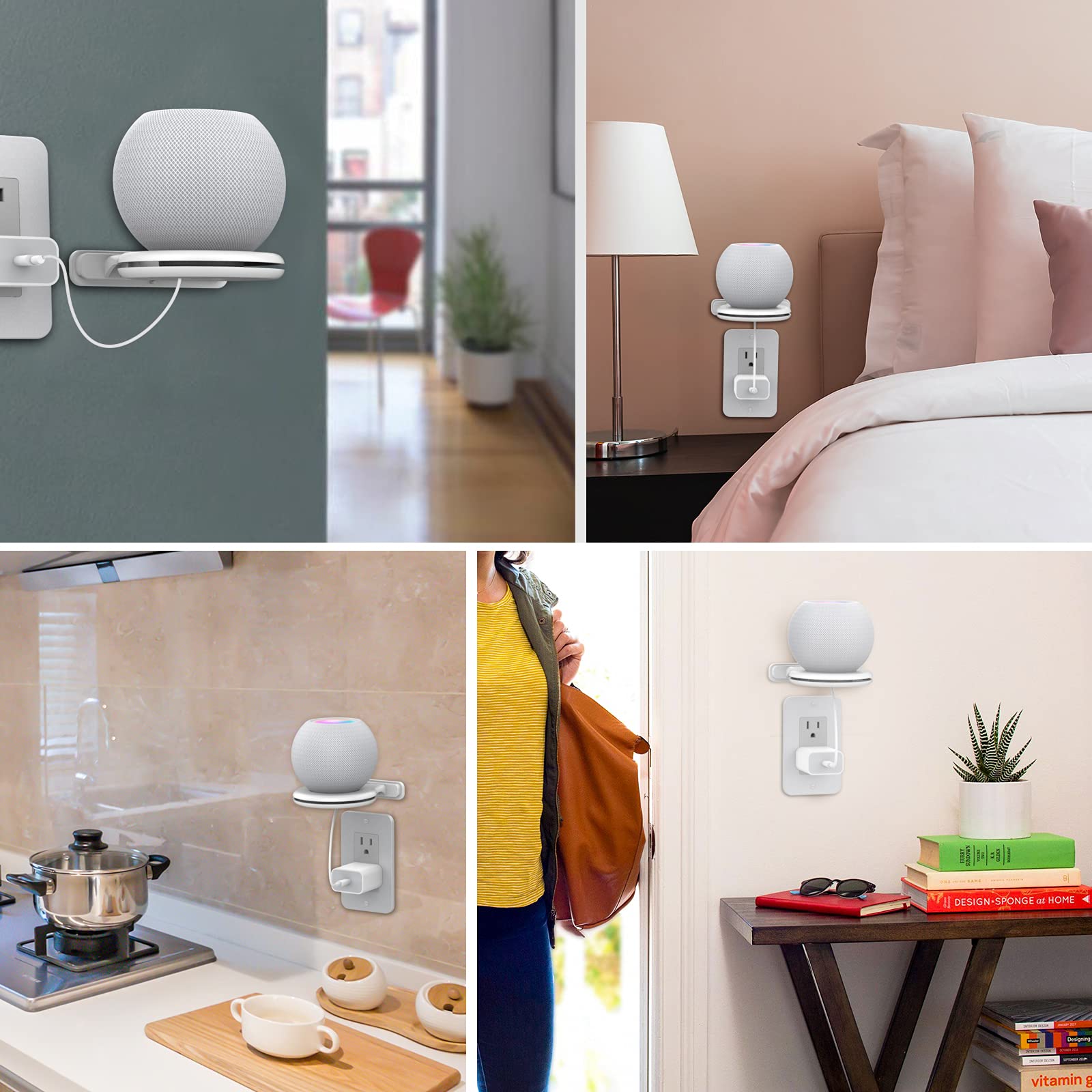 AHASTYLE Supports Muraux pour Apple Homepod Mini [Gestion intégrée du Cordon] ABS Support de Stable Compatible avec HomePod Mini [Besoin de percer] (Blanc-2 Pack)