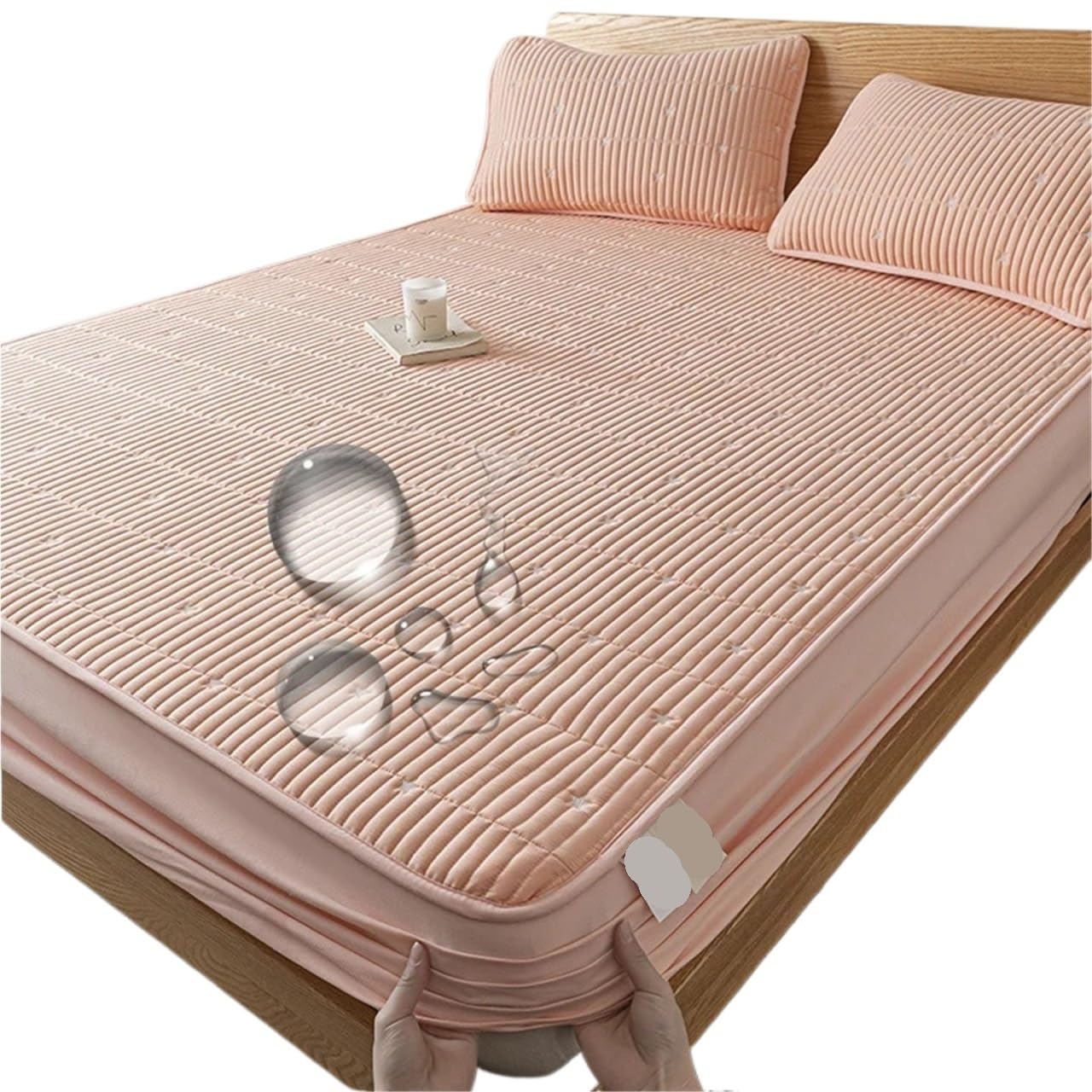 Funda de colchón Impermeable, Gruesa, Protectora, sábana Bajera Ajustable, con Fundas de Almohada (Rosa, Individual, 99x190x30cm)