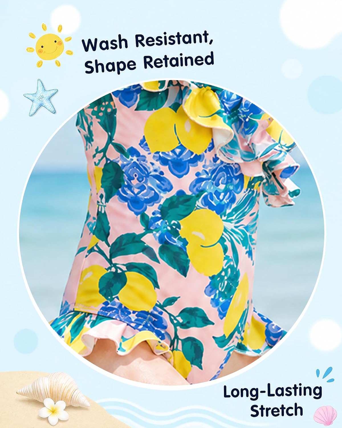 Girls One-Piece Swimsuit Printed Bathing Suit Adjustable Tie Straps Swimwear