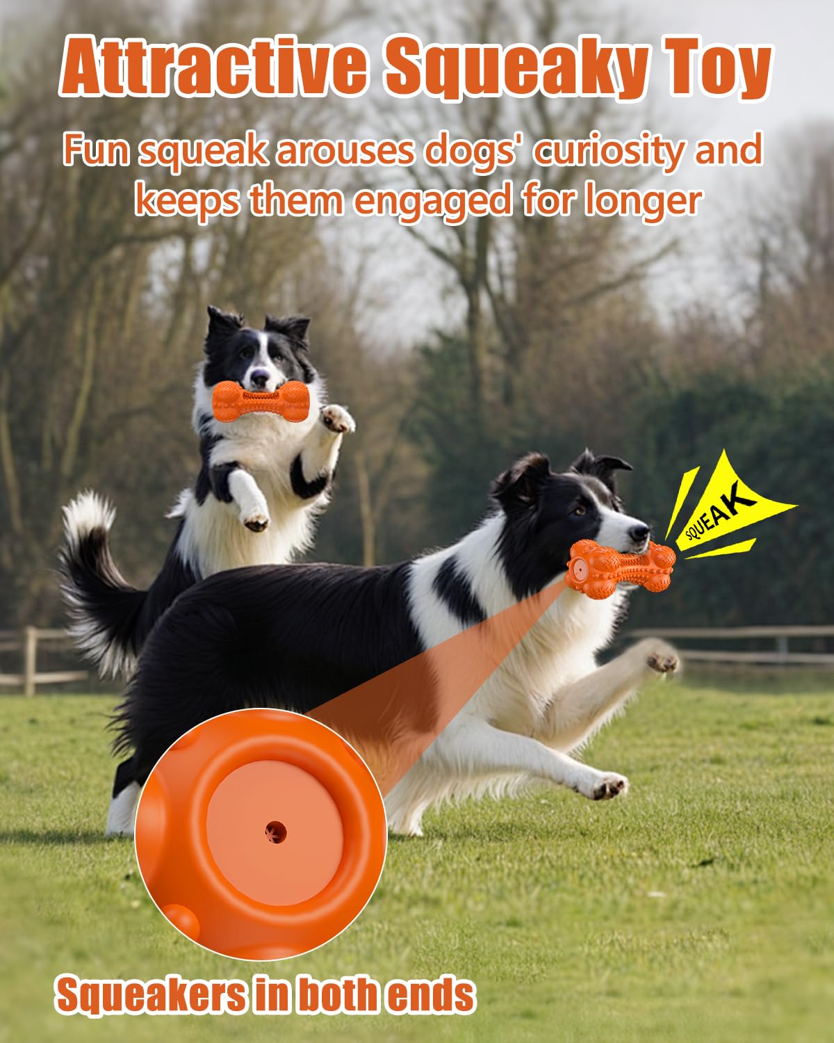 Juguetes masticables para perros para masticadores agresivos, juguetes chirriantes para perros, juguete interactivo de goma resistente para dentición para perros grandes y medianos (naranja, 8 piezas)