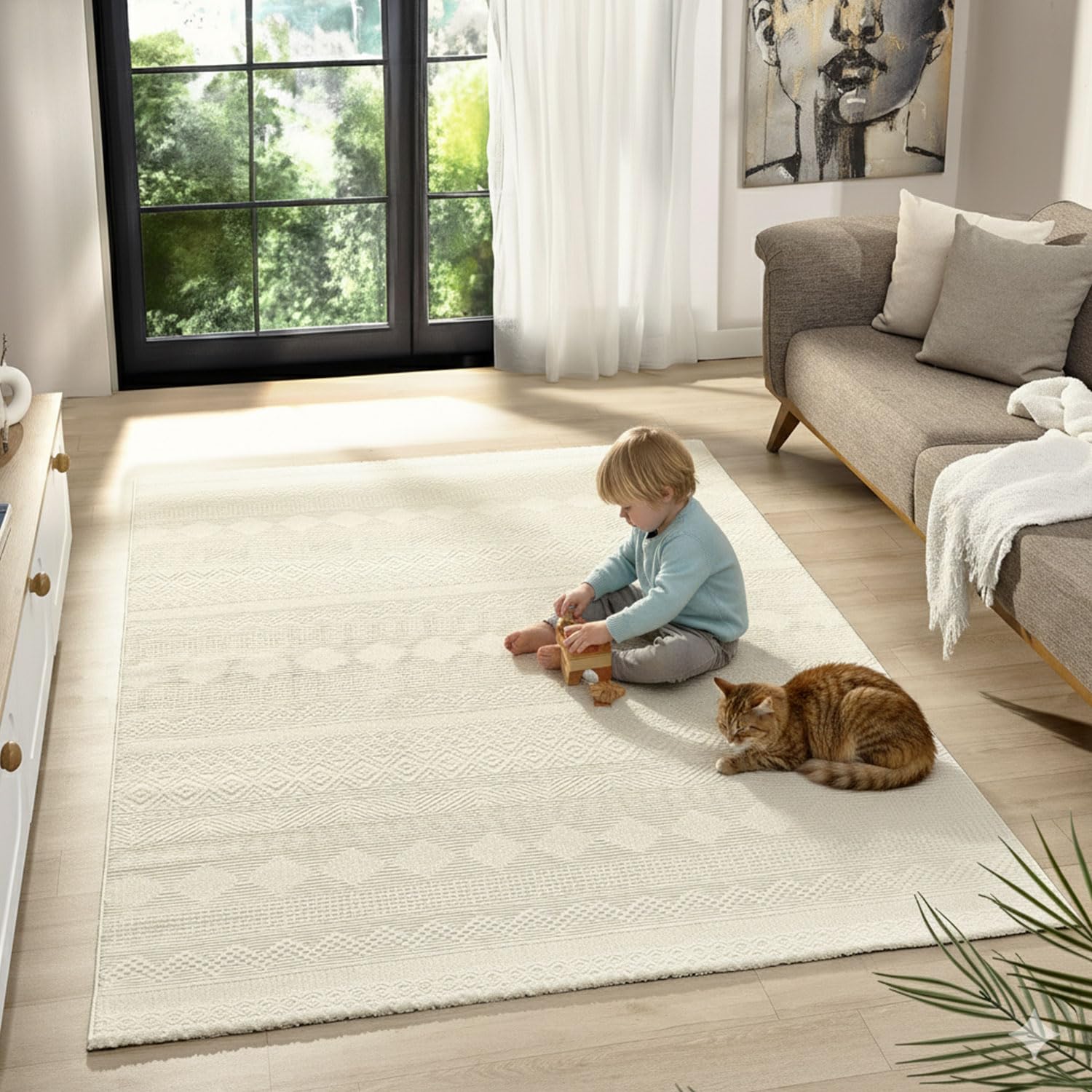 VIMODA Teppich Wohnzimmer Schlafzimmer Skandinavisch Modern | Pflegeleicht | Qualitativ Hochwertig |,Farbe:Creme;Maße:120x170 cm