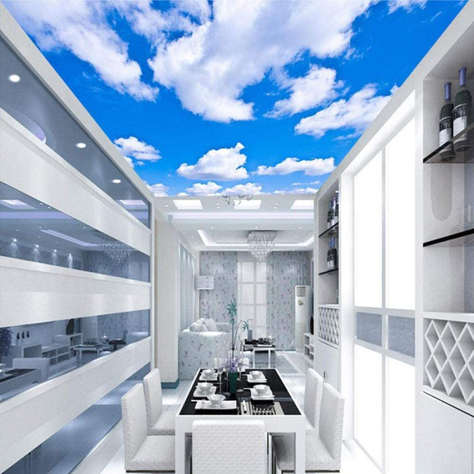 Vinilo autoadhesivo moderno techo moderno cielo azul cielo nube blanca fondo de techo para papel tapiz de vinilo p Pared Pintado Papel tapiz 3D Decoración dormitorio Fotomural sala mural-250cm×170cm