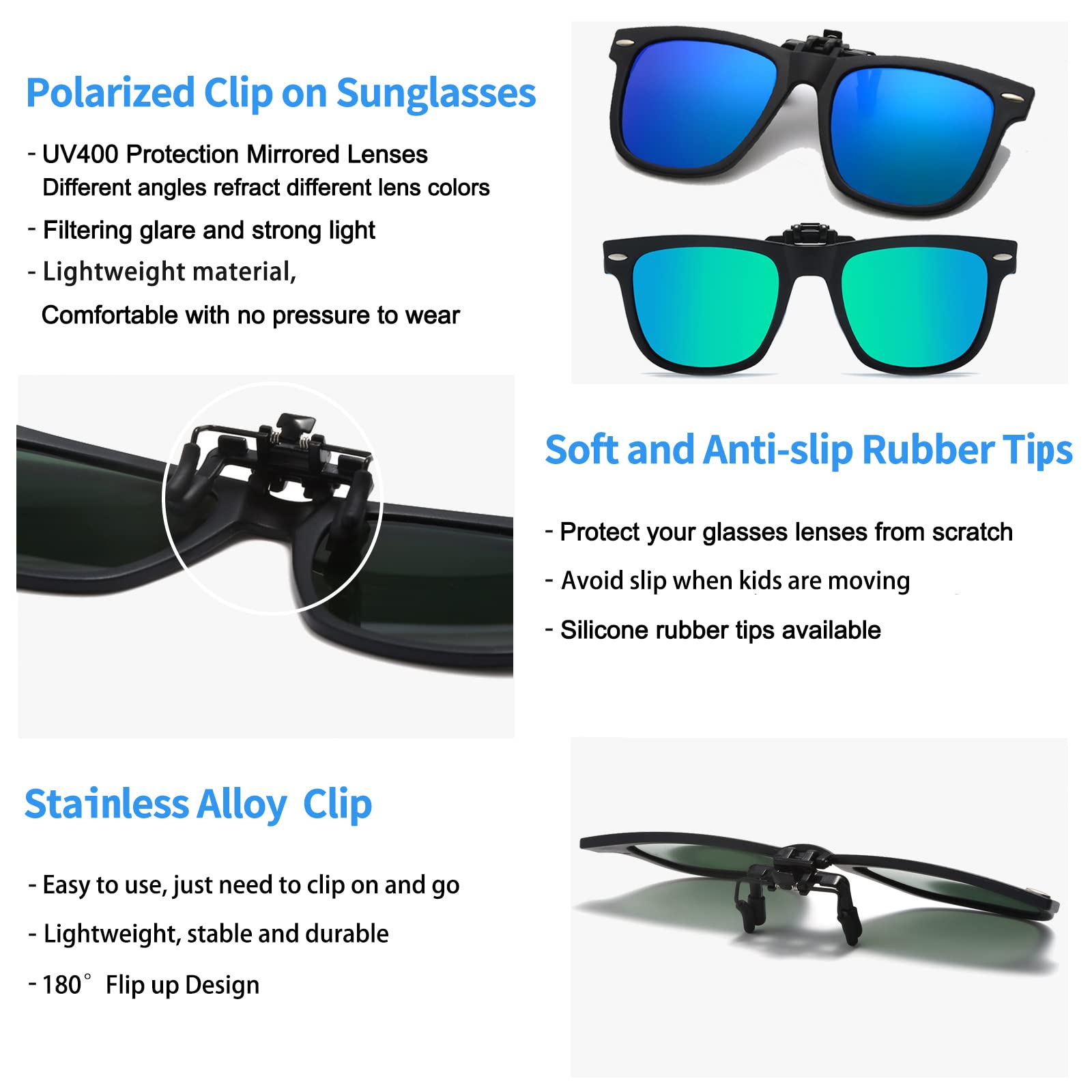 Kids Clip-On Polarised Sunglasses - UV Protection Flip Up for Boys & Girls, Green (Mirrored Coating) - Image 3