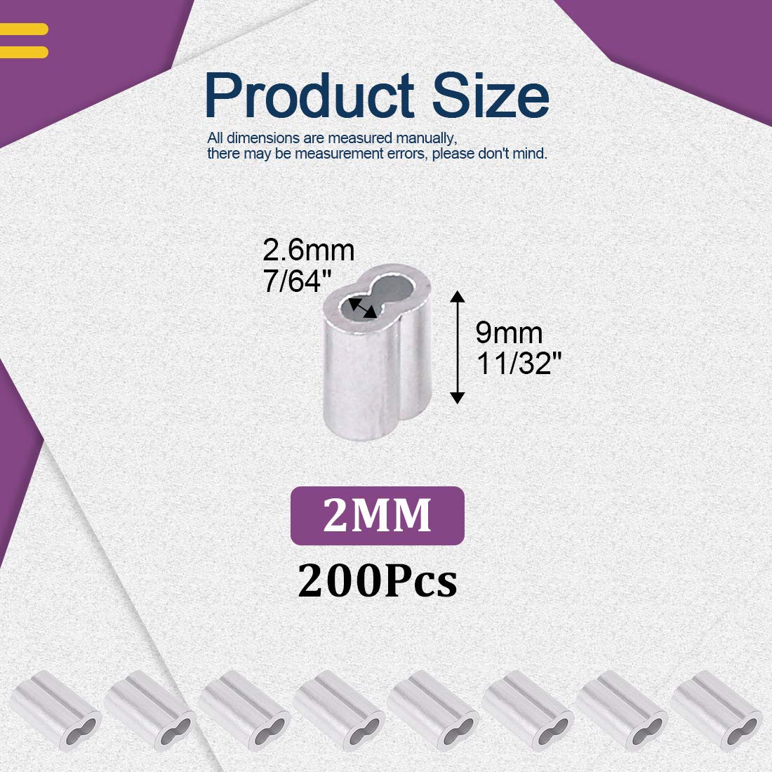 Swpeet Lot de 200 manchons à sertir en aluminium 2 mm pour câble métallique