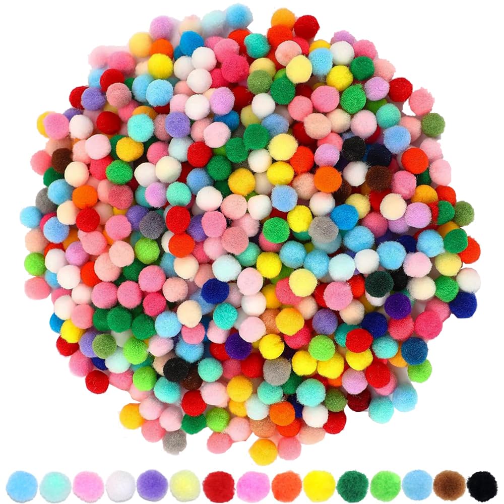 Pom Pom Balls, Colorful, Mixed Colors, Approx. 400 Piece Set, Diameter Approx. 0.4 inches (10 mm), Felt Balls, Round Pom Poms, Cute, Fluffy, Felt Balls, Rich Colors, Handicrafts, Hair Ornament, Pet : 