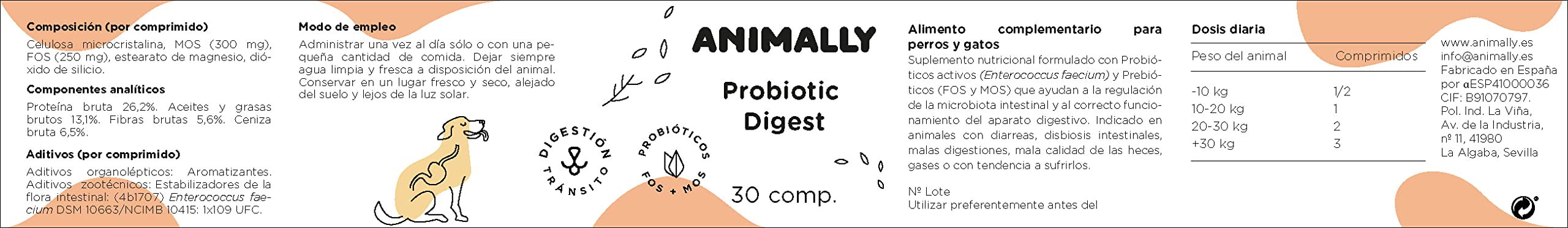 Probiotic Digest 30 Comprimidos | Salud digestiva, probiótico para Perros y Gatos | Repara la Flora Intestinal, Protege el Sistema Inmunológico | Combate Diarrea, Gases y Vómitos |