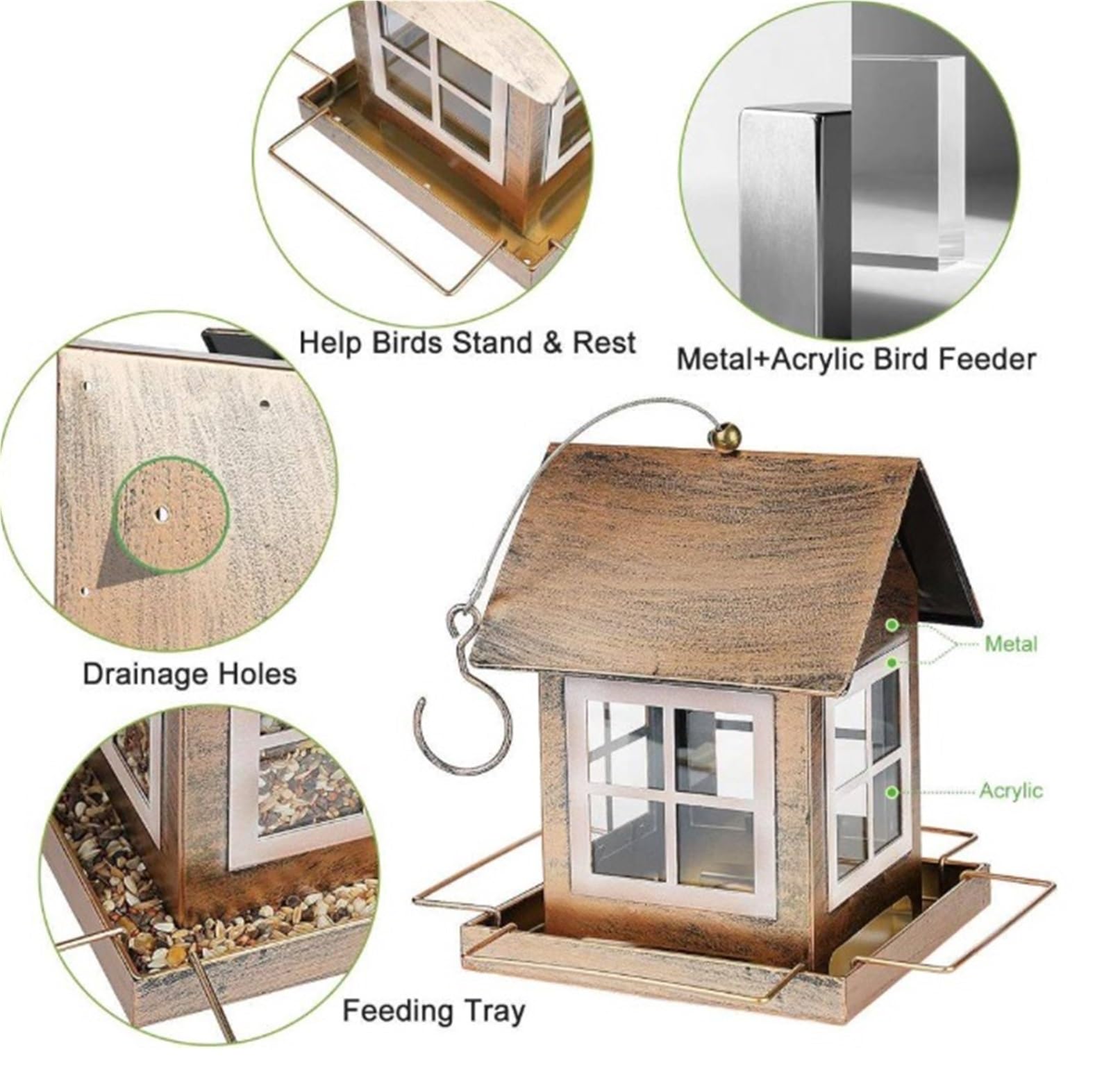 Hängendes Vogelfutterhaus aus Metall for den Außenbereich, wetterfest, großes Fassungsvermögen for Wildvögel auf der Gartenterrasse