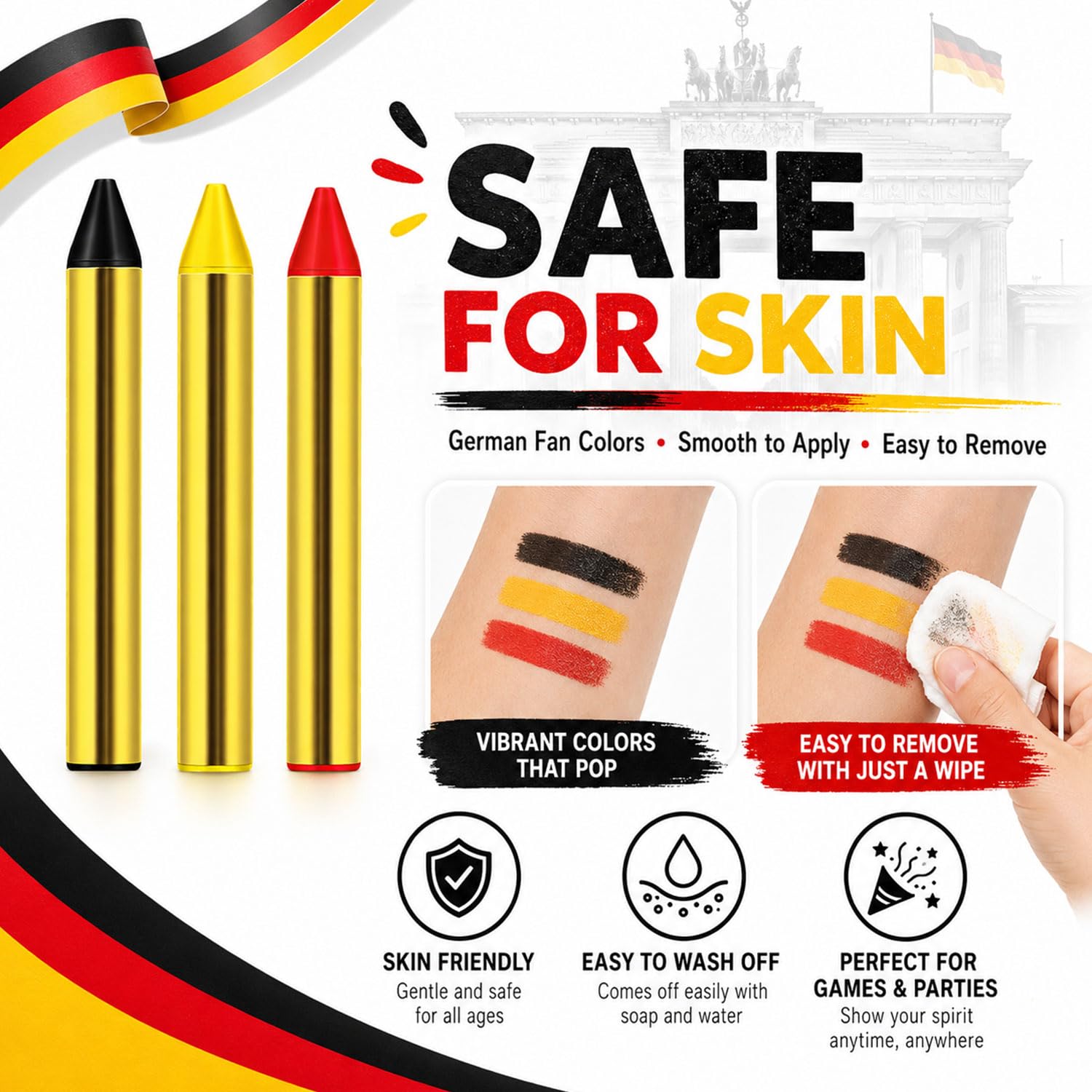 Sunshine smile Lot de 2 crayons de maquillage Coupe du monde 2026 Noir/rouge/jaune