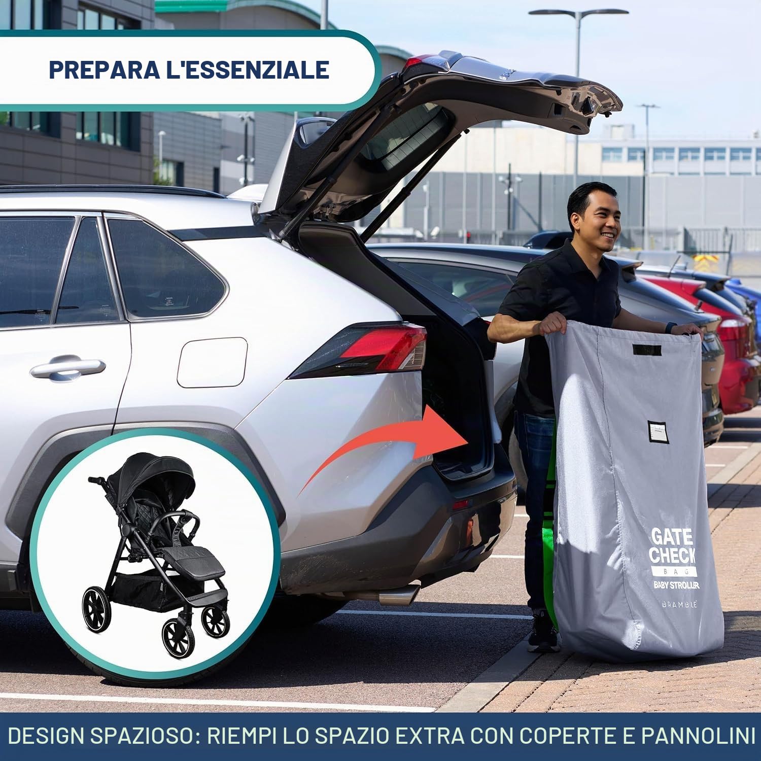 Bramble - Grande borsa copri passeggino per aereo - Borsa per passeggino e carrozzina per viaggi in aereo - Borsa protettiva resistente all'acqua per il controllo del passeggino al gate (grigio)