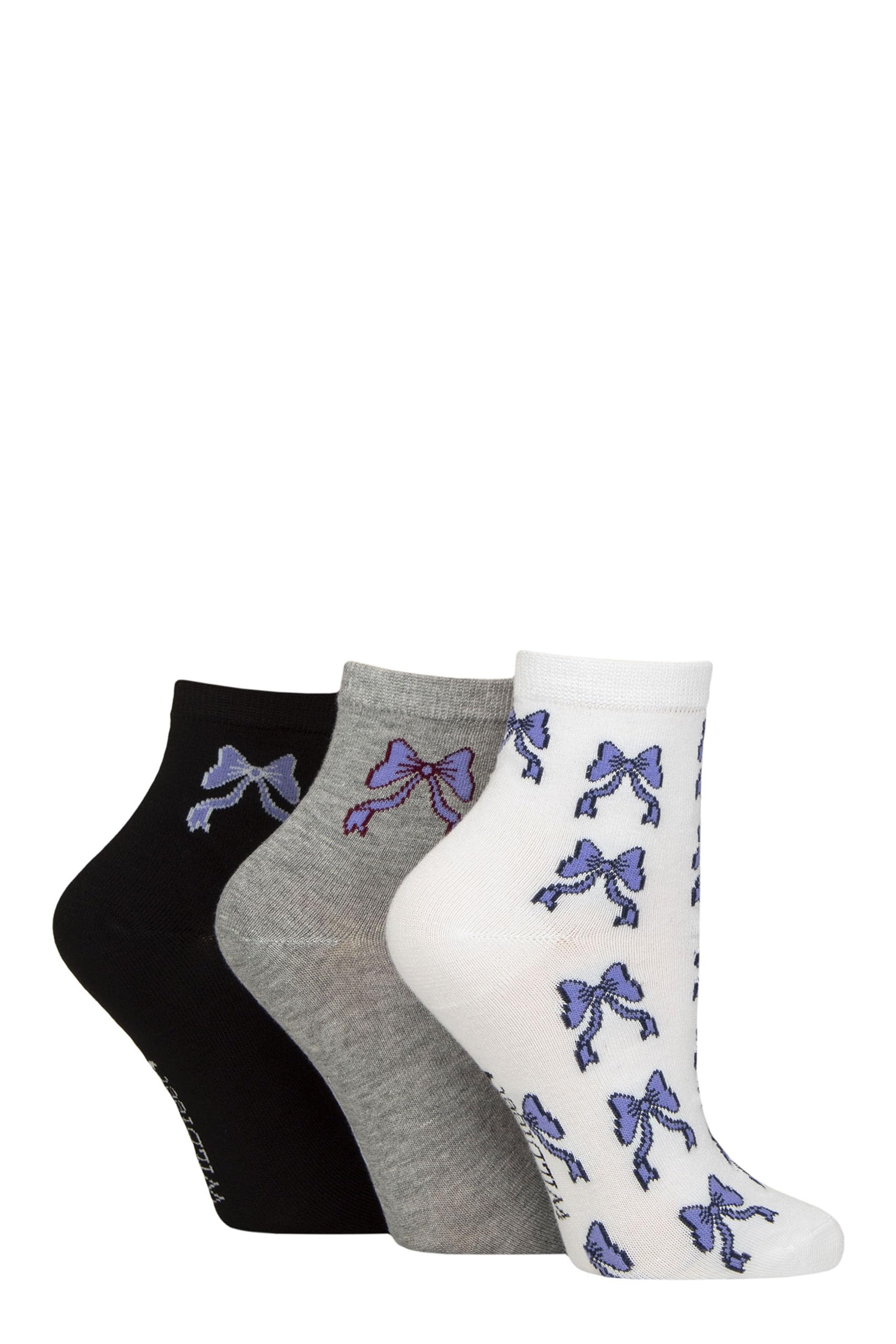 SockShop Wildfeet Women's Bamboo Socks Ankle High, Anklet, Soft, Breathable, Patterned, 3 Pair Multipack Size 4-8 (UK, Numeric, 4, 8, Regular, Regular, Bows)