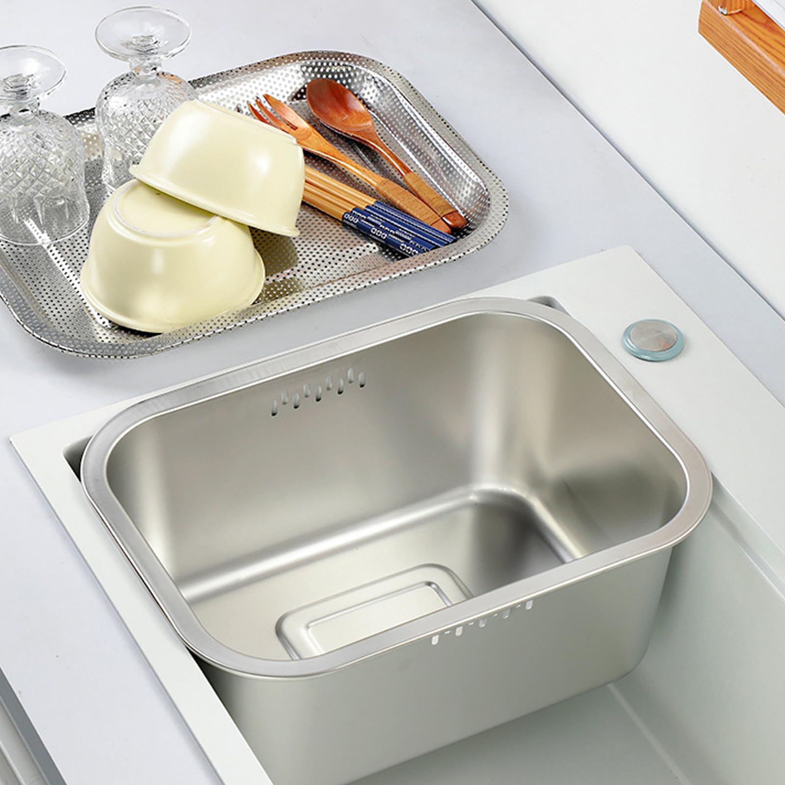 Küchensieb aus Edelstahl mit feinen Maschen, Sieb zum Waschen von Reis, Abtropfen von Nudeln, Gemüse, quadratisches Design, Mehrzwecknutzung, platzsparend, quadratisch, Küchensieb, feine Maschen
