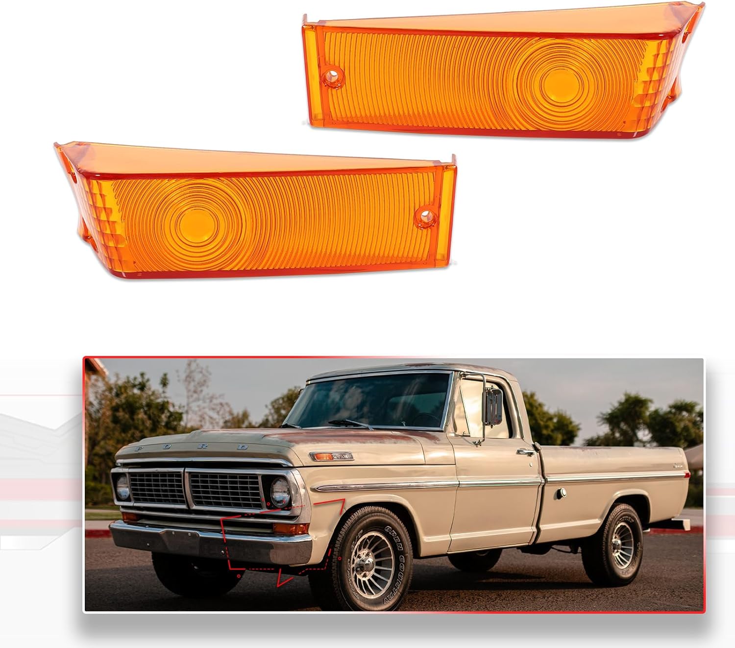 2 Amber Front Turn Signal Light Kit For Ford F100 F250 F350 1970-1972,Replace OEM Front Parking Lamp Housing Kit