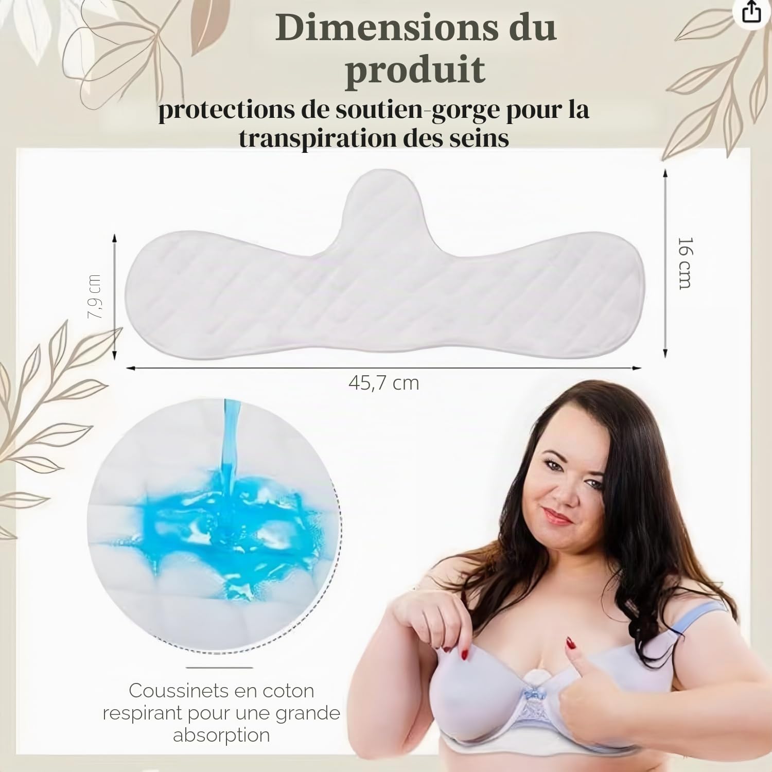 Alfven Anti Transpiration pour Soutien-Gorge,5 Pièces Doublures Anti Transpiration RéUtilisables en Coton sous La Poitrine 3 Couches sous Poitrine pour Le Sport Et l'allaitement
