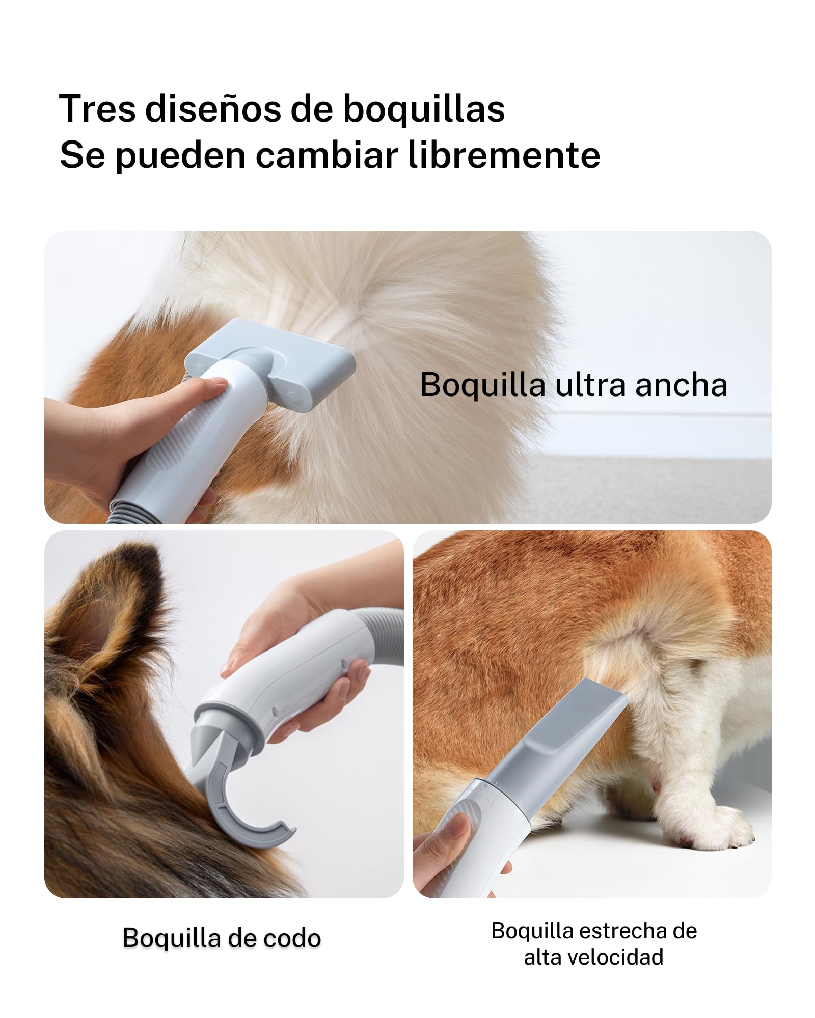 HomeRunPet Ultra-Silencioso Secador de Pelo de Perro para la Peluquería Canina, Secador de Perro de Calidad de Salón, 99 Velocidades y Control de Temperatura Perro Soplador con 3 Boquillas Diferentes
