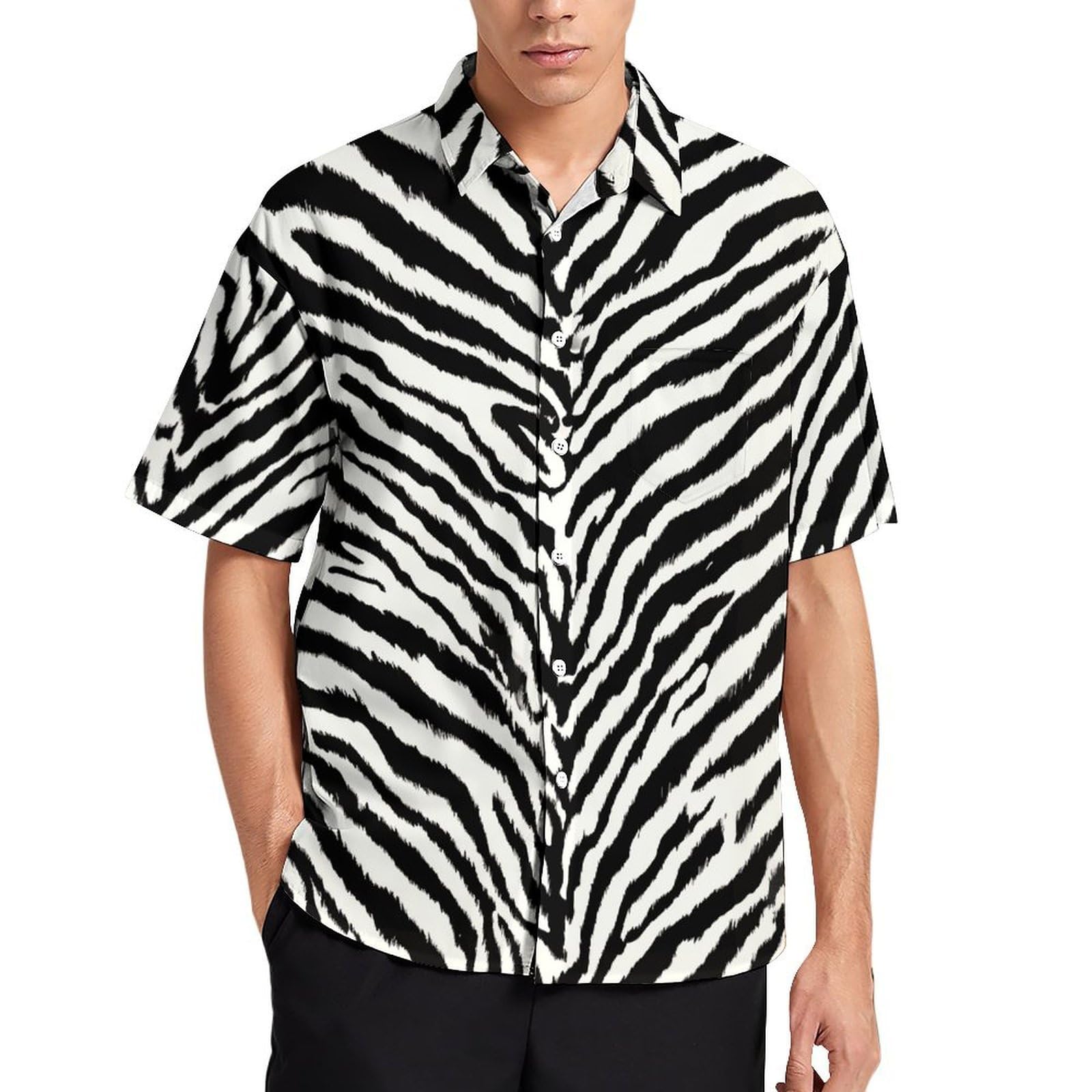 Lurhonp Men's Animal Print Casual Shirts Summer Short Sleeve Button Down Shirt, Zebra, XXXXL