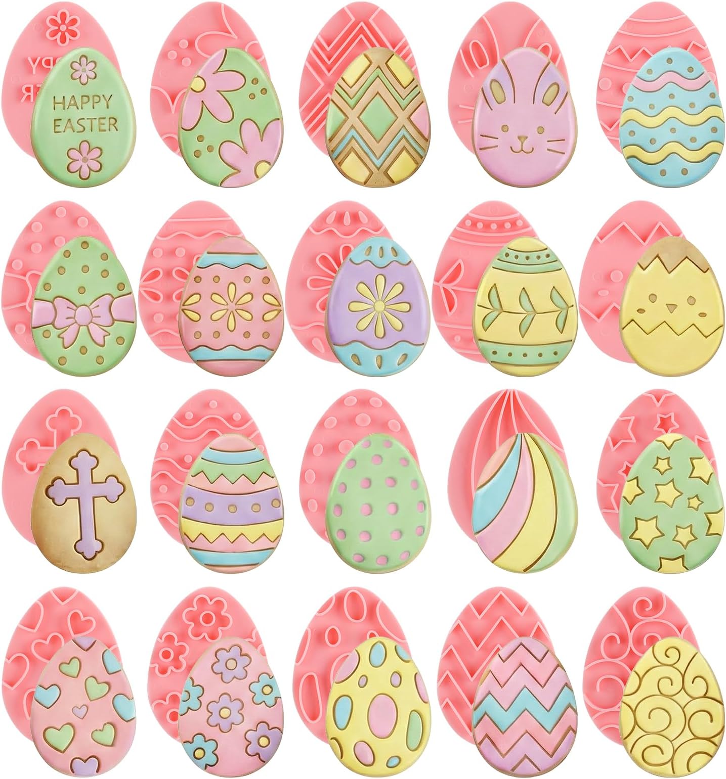 Jspupifip 20 Pcs Easter Eggs 3D Cookie Cutters Bulk, Oval Shaped Cookie Stamps DIY Press Cutters for Happy Easter Cookie Cutters Party Baking Supplies