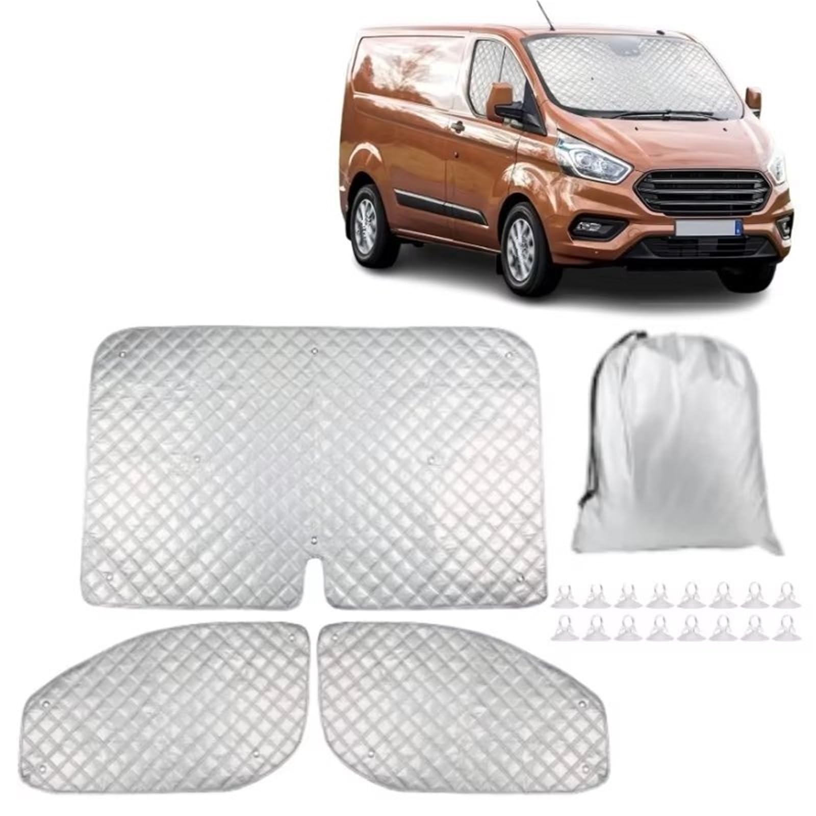 MESKEL Parasol Ventanas para Ford para Transit para Custom MK8 Juego Parasoles para Automóvil Bloqueador Solar Papel Aluminio con Ventosas - Protección UV