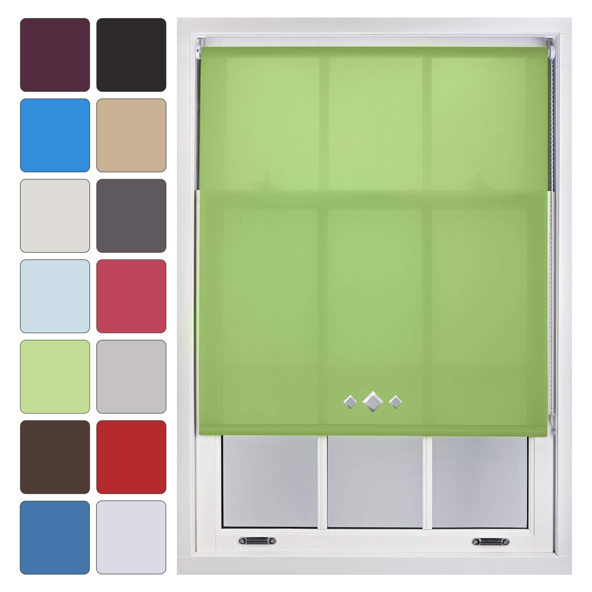 FURNISHED Made to Measure Roller Blinds with Triple Diamond Eyelets, Green, 240cm x 165cm