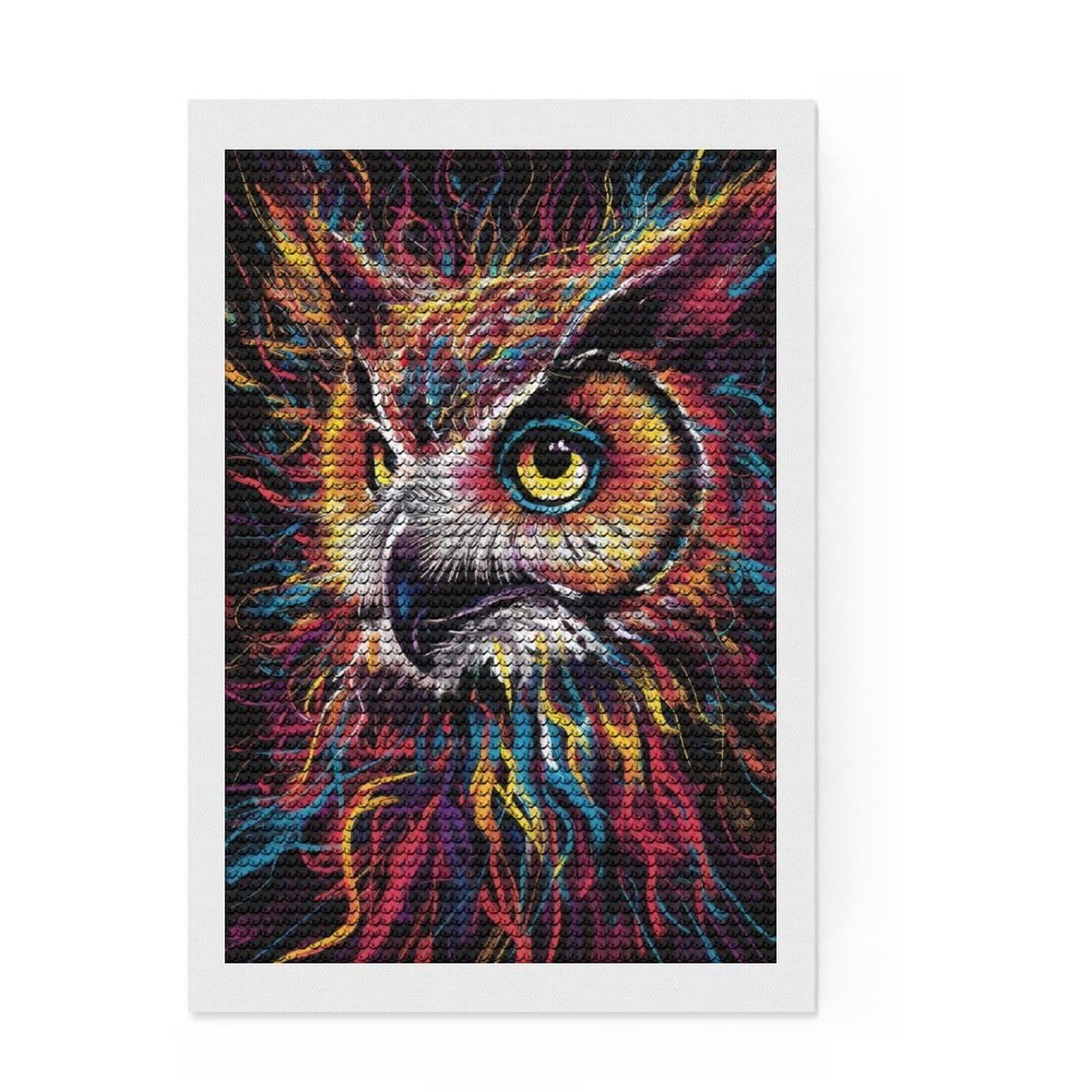 Junmoney Owl Kitten DIY Diamond Art Canvas Kit 8"x12", Gift Idea, Relaxing DIY, Full Kit Included, Relaxing Handmade Project