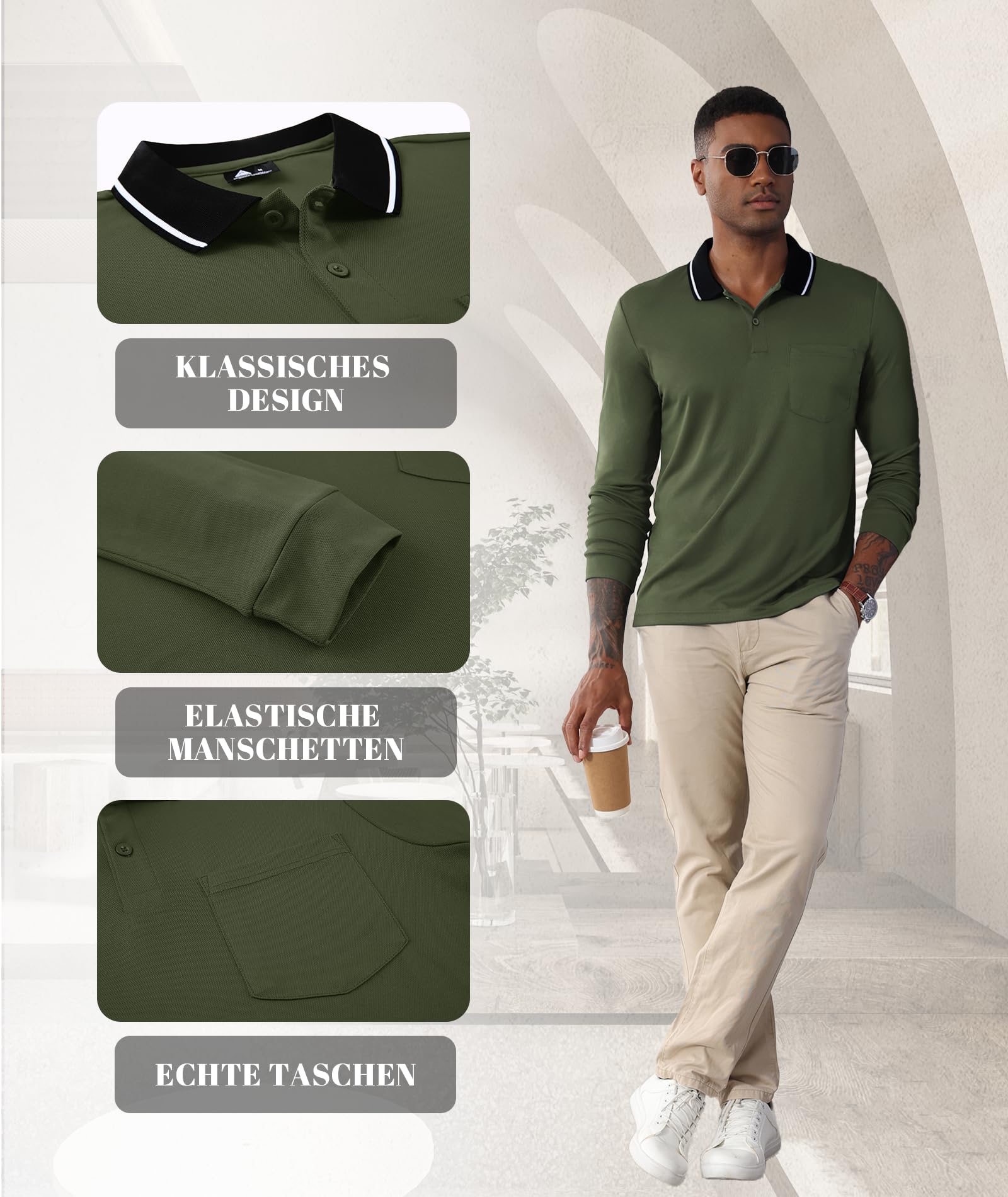 SwissWell 3er Pack Poloshirt Herren Langarm mit Brusttasche Golf Polo T-Shirt Atmungsaktives Leichtes Polohemd für Business Casual