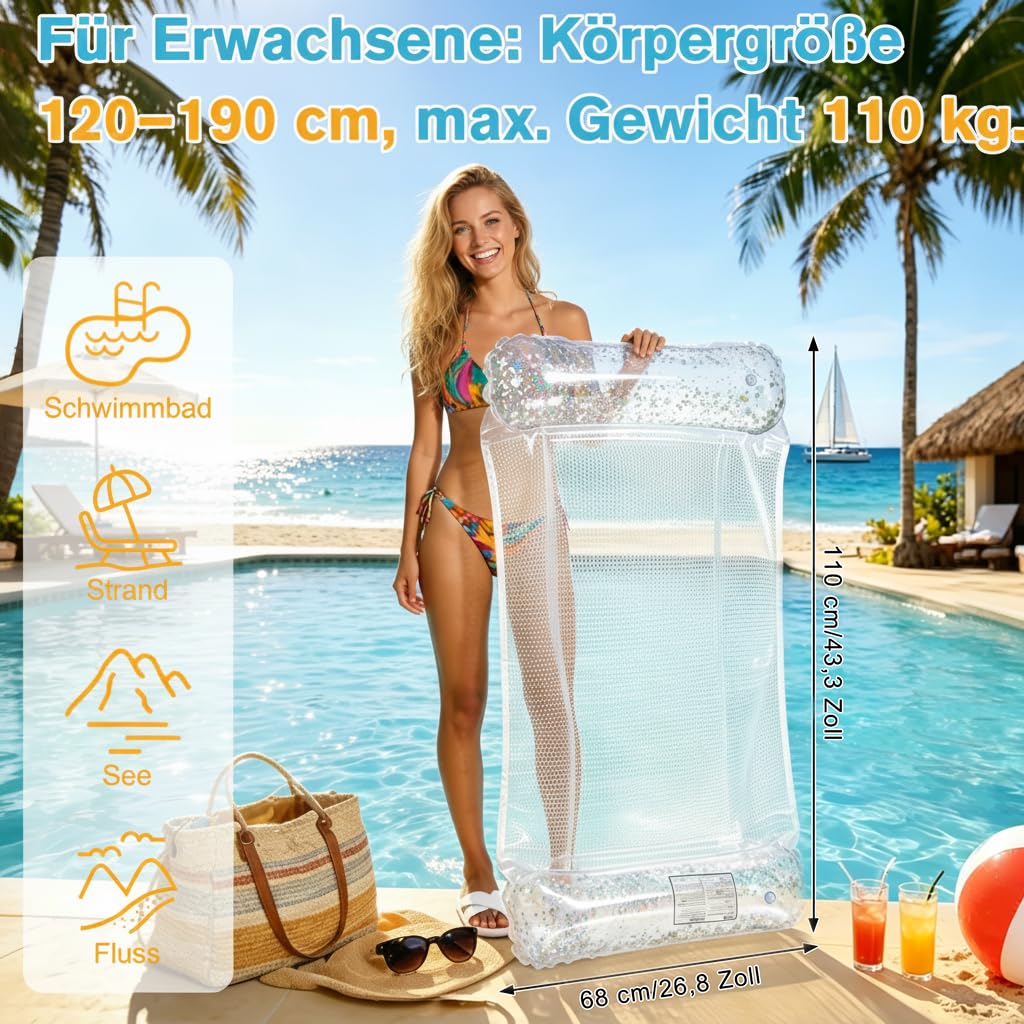 CYFIE 2 Stück Aufblasbare Wasserhängematte Erwachsene, 4-in-1 Luftmatratze Pool Wasser Hängematte Lounge Loungesessel Wasser Hängematte mit Netz, Pool Wasserhängematte Schwimmmatte