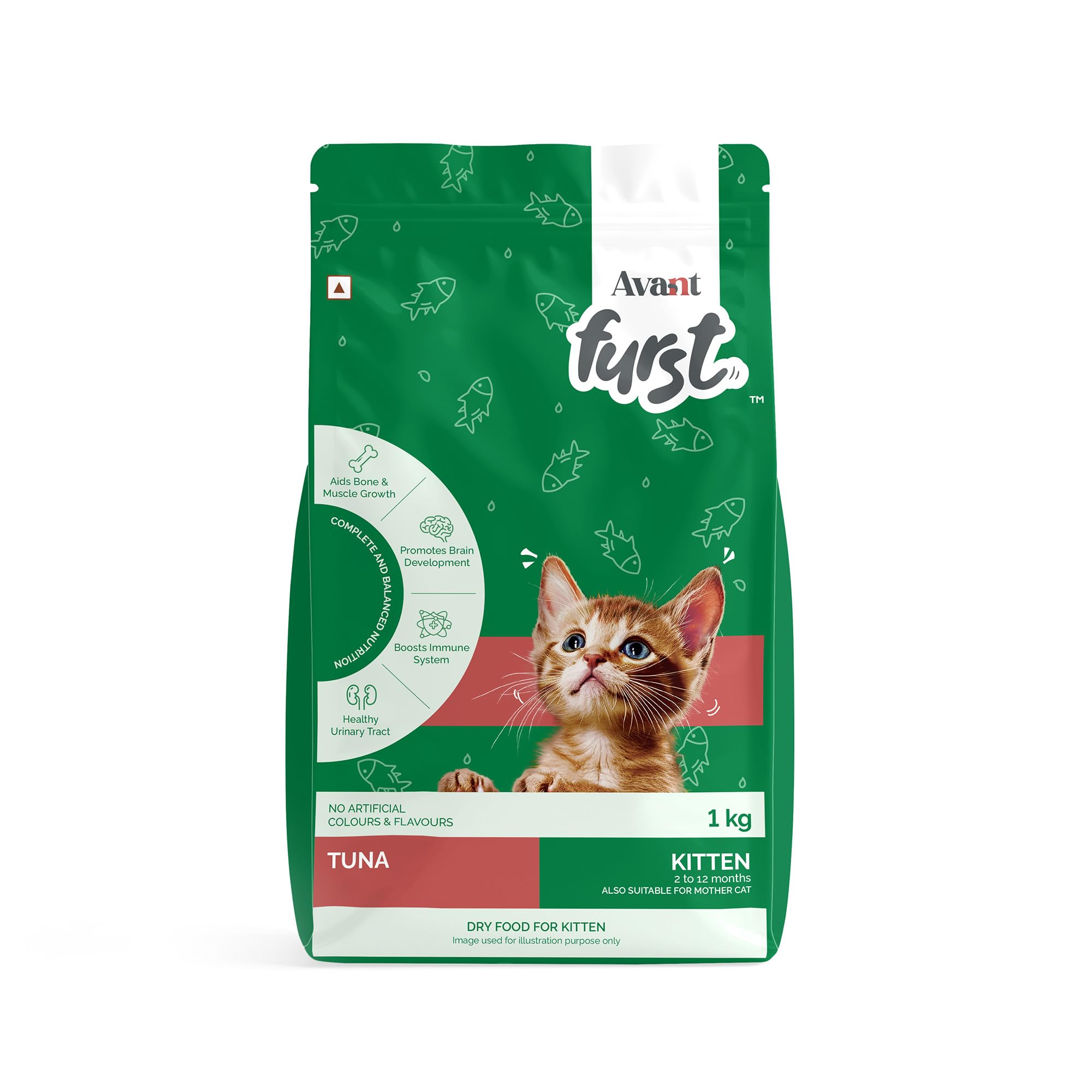 Avant Furst Kitten Dry Cat Food with Tuna Fish Flavor, Dry Kitten Food for 2β12 Months, No Artificial Additives, 1 kg