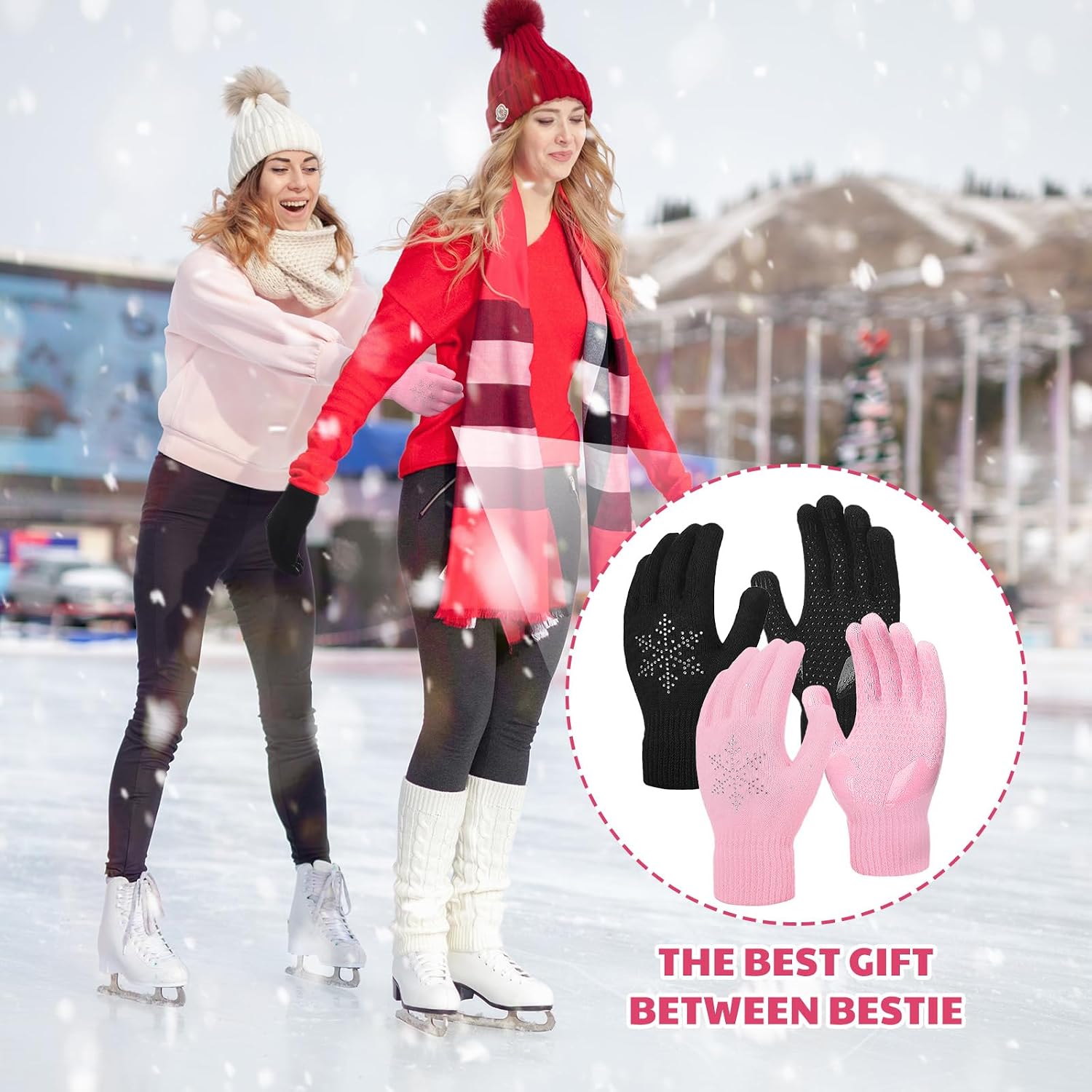 3 Pairs Ice Figure Skating Gloves with Snowflake Rhinestone Winter Warm