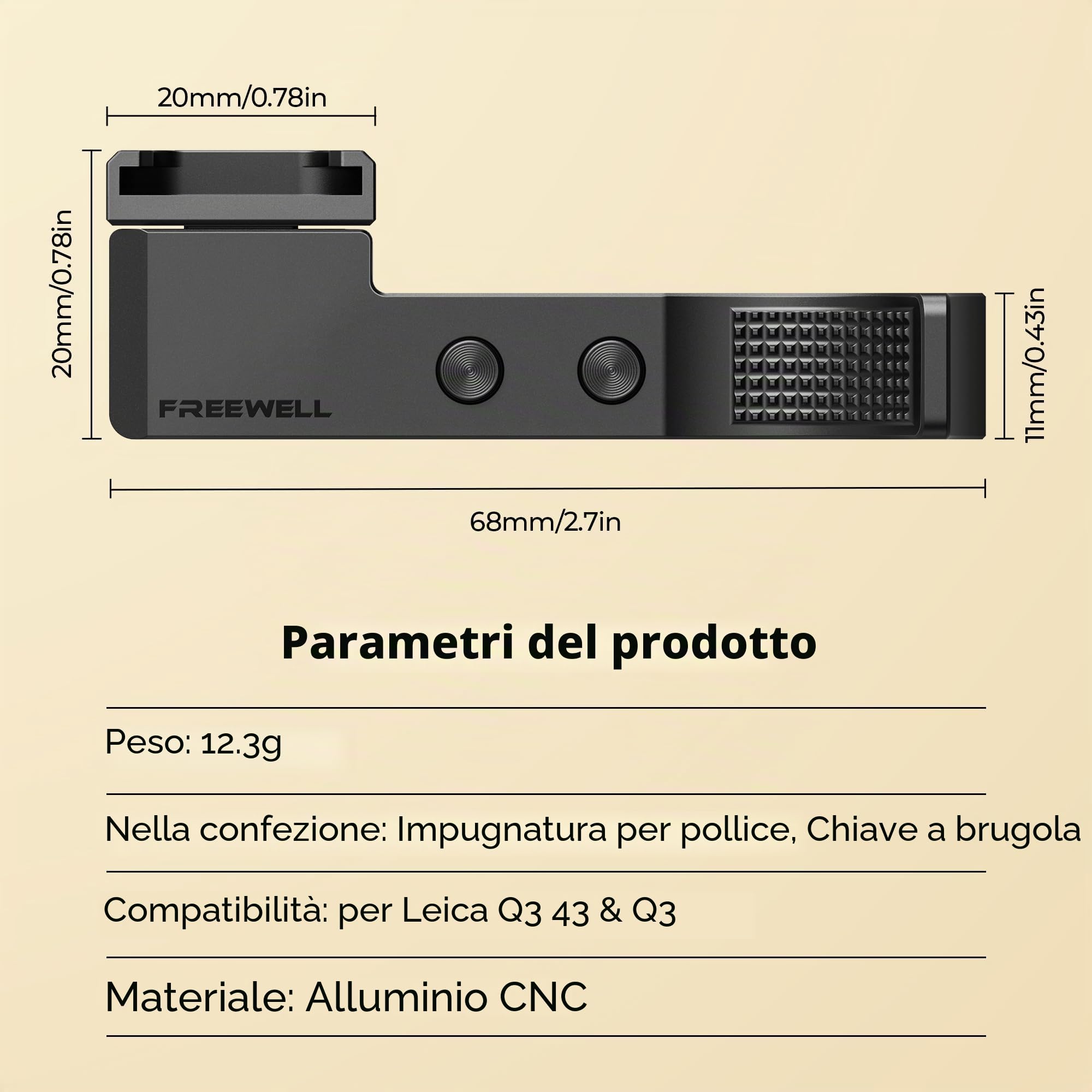 Freewell Impugnatura per pollice per Leica Q3 e Q3 43 | con attacco a scarpa fredda, alluminio CNC, imbottitura in silicone antigraffio