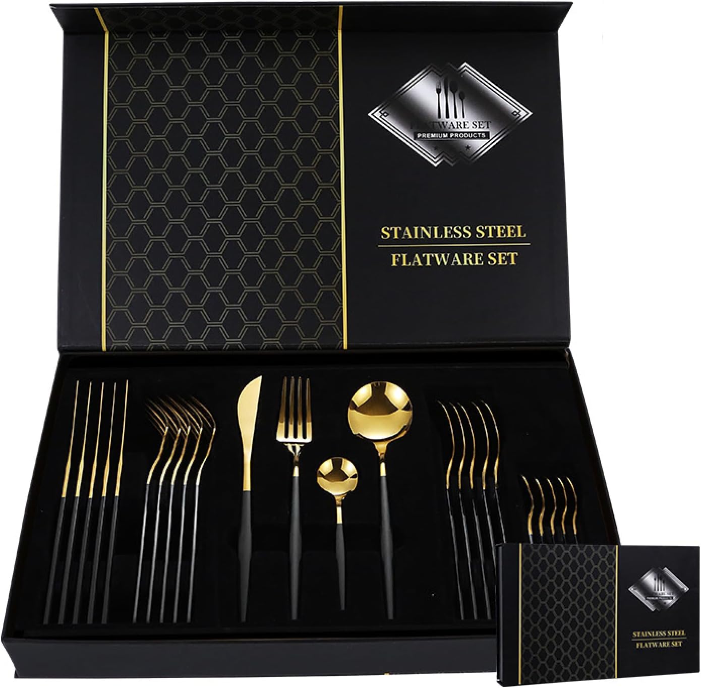 Stainless Steel 24 Pieces Set Tableware Gold-plated Knife, Fork Spoon Four Main Parts Gift Box