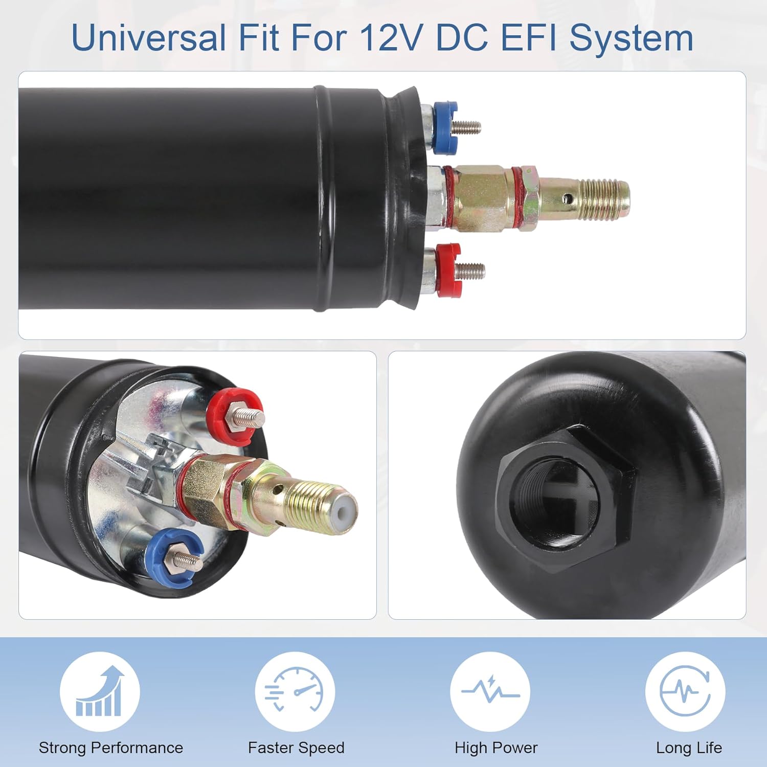 External Inline Fuel Pump Electric 300LPH High Flow 12V Replacement For 0580254044 044 Universal Fuel Injection Pump AN10 Inlet / AN6 Outlet