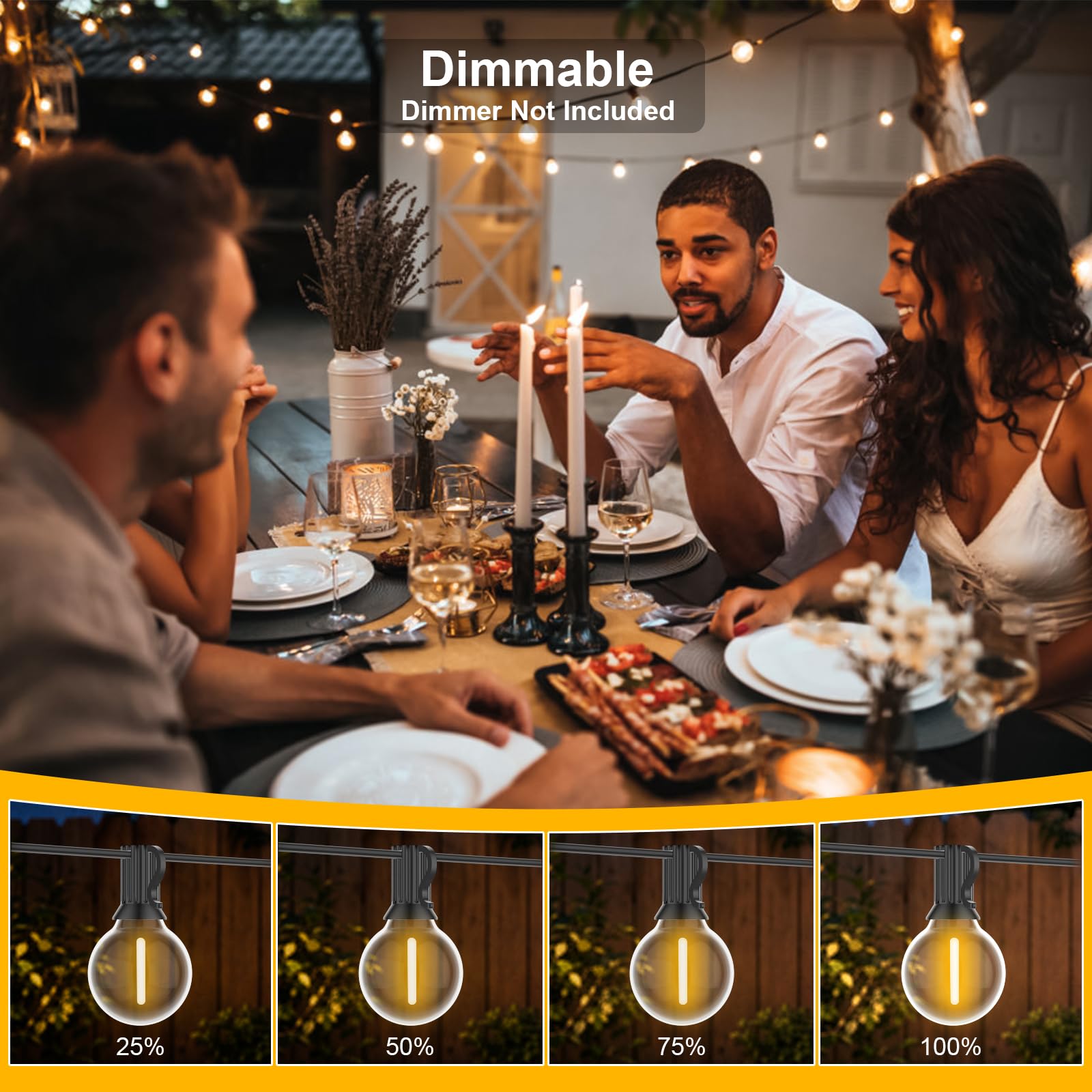 FARNY LED Catena Luminosa Esterno, 45.7M/150FT Catena Luminosa G40 75+2 IP45 Lmpermeabili luci giardino, 24V Bianco Caldo Catena Luminosa Giardino, Matrimonio/Casa/Caffè/Gazebo