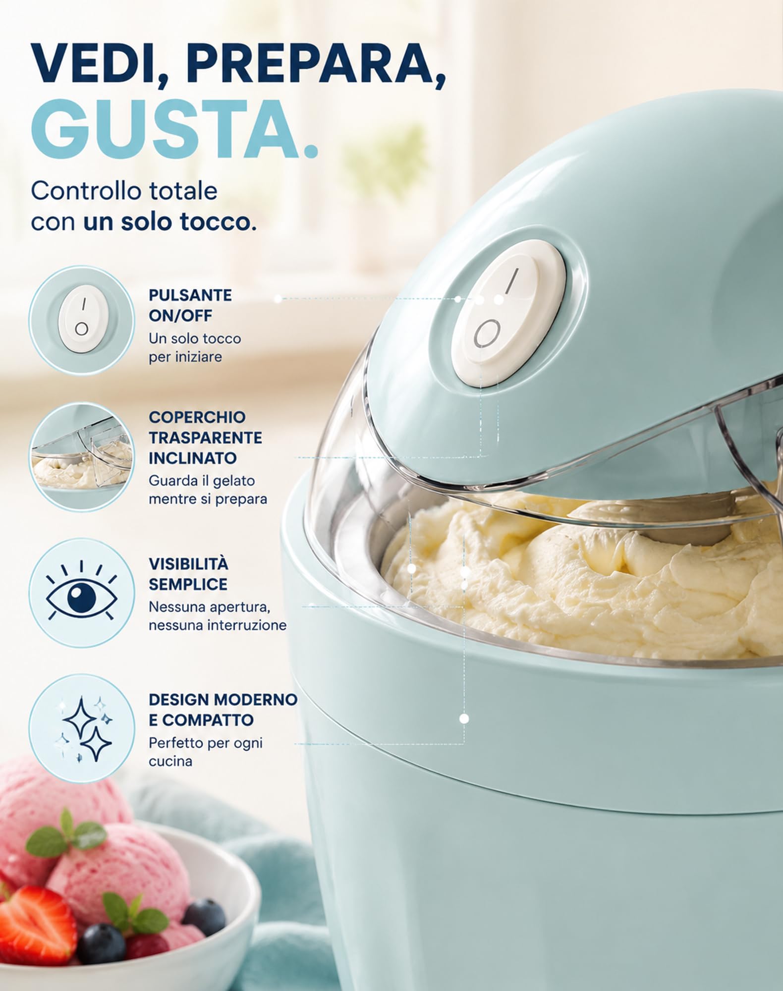 Gelatiera GelatoVivo, Gelato in Pochi Minuti, Non Serve Il Ghiaccio，Azzurro