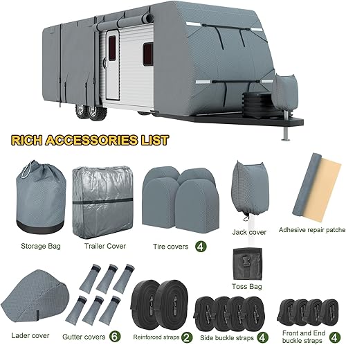 Miniatura 9 de Mofeez Cubierta para cámper, extragruesa, 7 capas, de 22 a 24 pies, resistente al viento, impermeable, antidesgarros, parches adhesivos