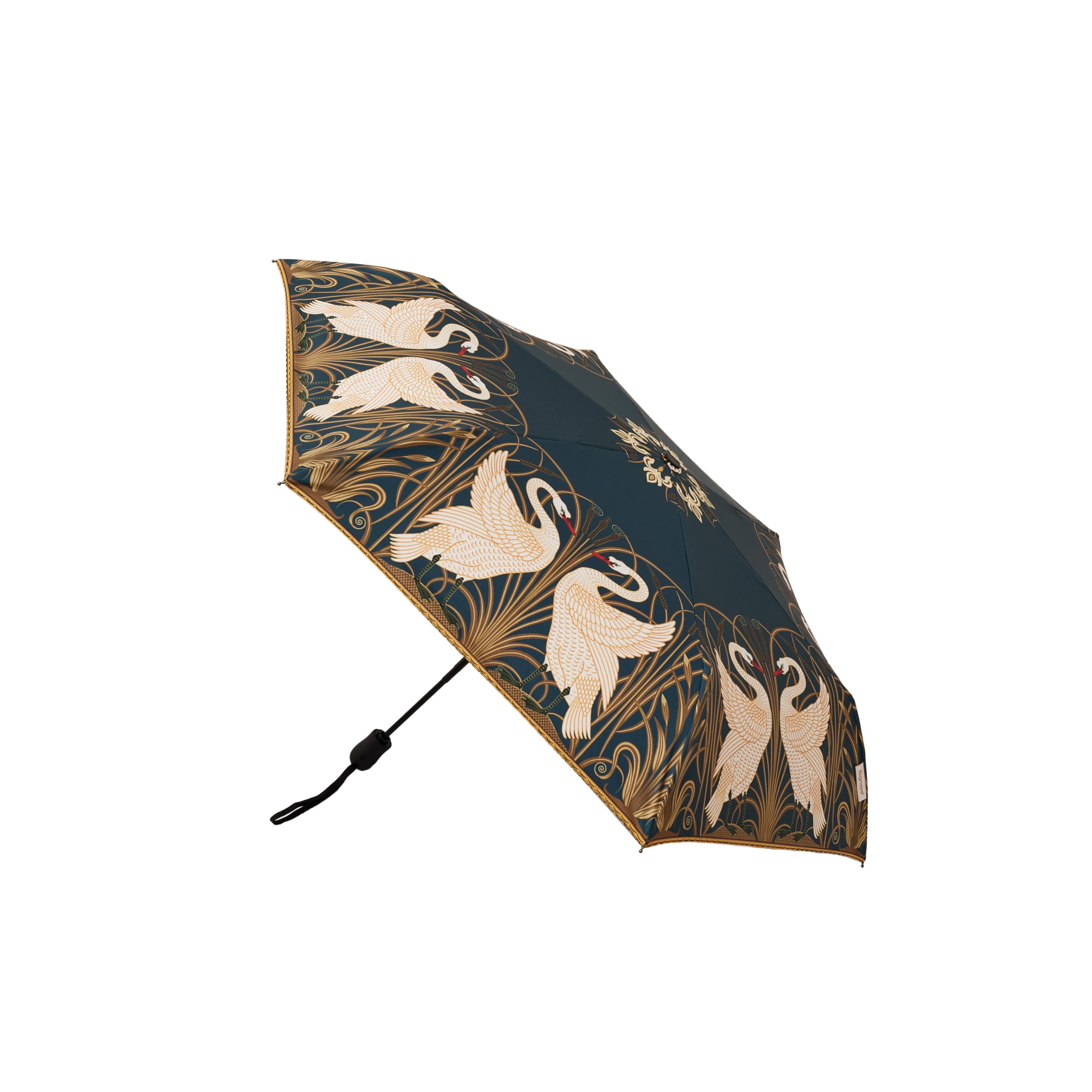 Signare Swan Tapestry Automatic Folding Umbrella, Art Nouveau Design, Navy And Gold (, Rush And Iris, Um-Auto-) Standard