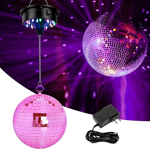 Motor de bola de discoteca de 6 RPM con bola de espejo de 8 pulgadas, luz LED RGBW para 4, 6, 8, 12, 16 pulgadas, fiestas, decoración del hogar,