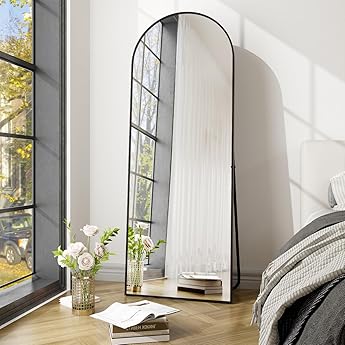 GLSLAND-21x64 inch Arched Full Length Mirror-Aluminum Alloy Frame High Definition-Full Body Mirror for Bedroom or Living Room