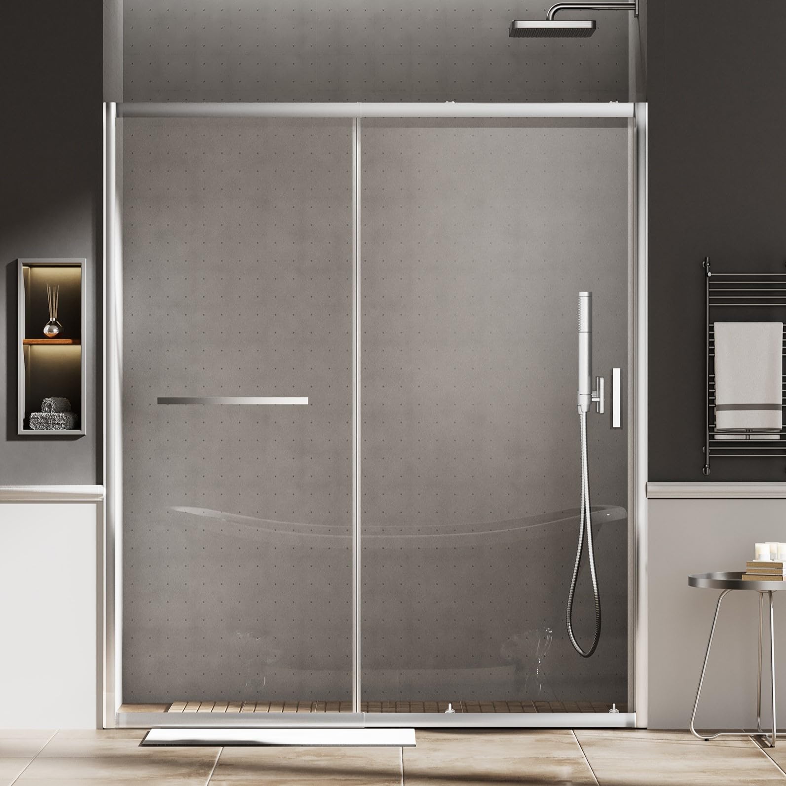 Sliding Shower Door, 52-60" W ×72" H Shower Glass Door, 1/4" (6mm) SGCC Clear Tempered Glass Shower with Explosion-Proof Film,Magnetic Closure, Brushed Nickel