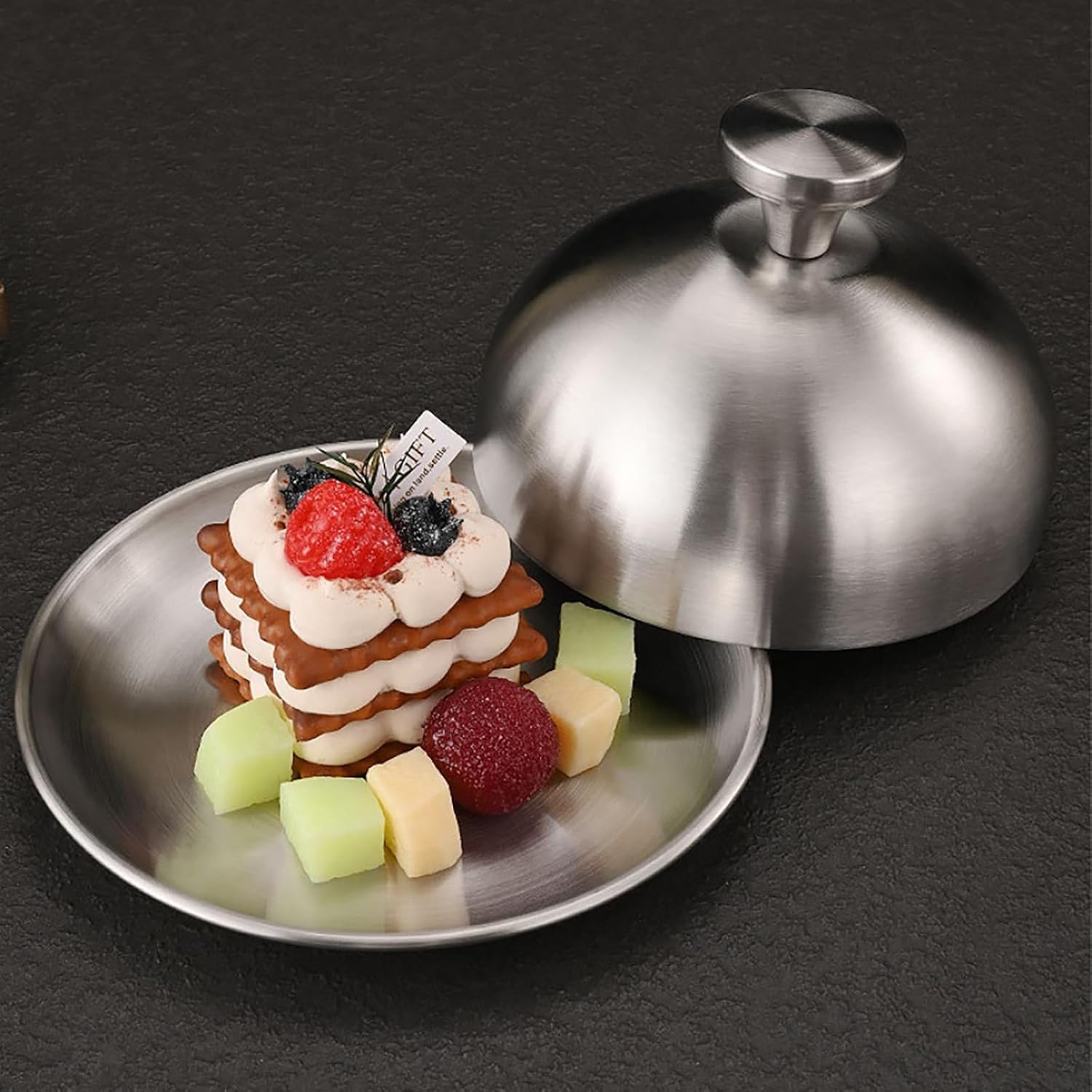 Korean stainless steel steak cover round exquisite personality and practical-steak cover (gold) -24cm