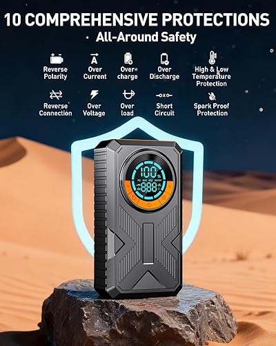 Miniatura 8 de Arrancador de salto con compresor de aire, arrancador de batería portátil, arrancador de batería de coche 8.0 Gas7.0L diésel 12V arrancador portátil