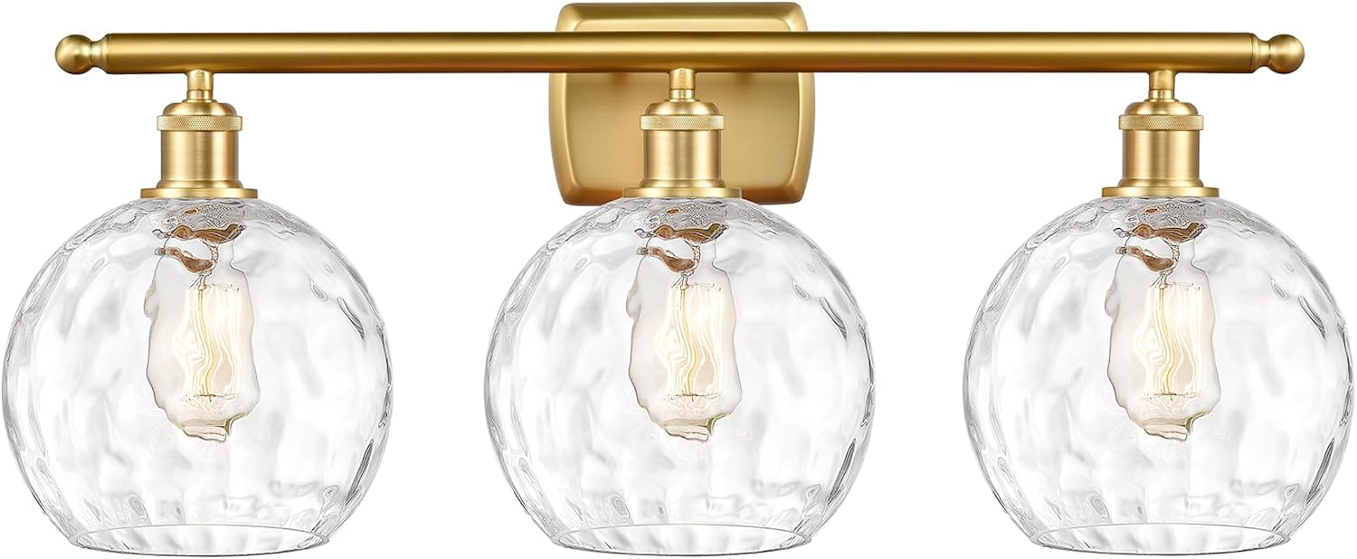 Innovations Lighting Athens Water Glass - 3 Light Bath Vanity in Industrial Style-13 Inches Tall and 26 Inches Wide-Satin Gold Finish