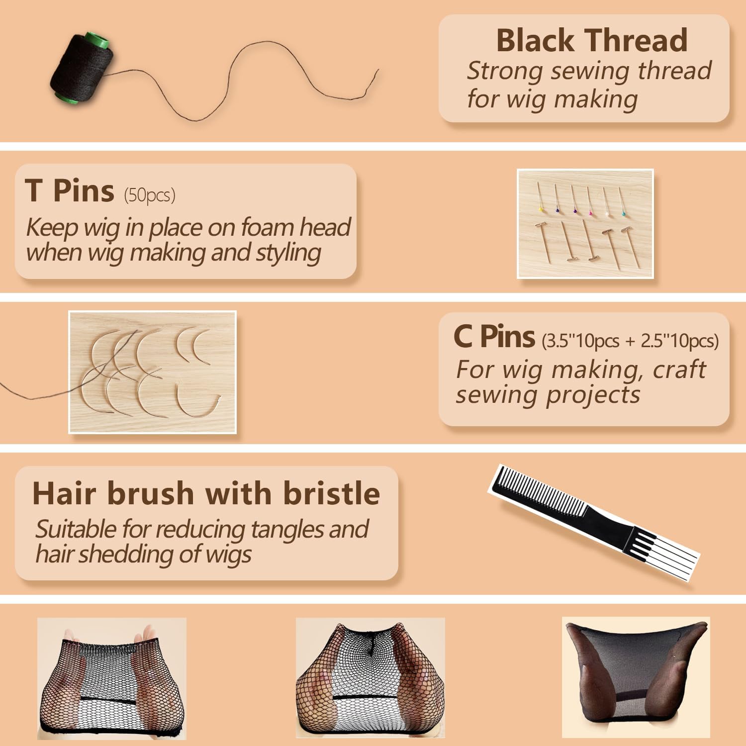 22 Inch Wig Head (White), Wig Stand Tripod with Heads, Canvas Block Head Mannequin Head Stand Wigs Display Styling Head With Mount Hole, Manikin Canvas Head Block Set for Wigs Making Display with Wig Caps, T Pins C Pins Set Bristle Brush