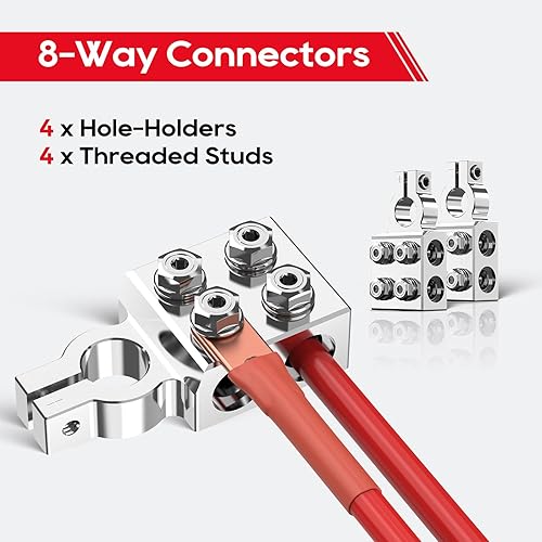 Miniatura 2 de TOPDC Conector terminal de batería de plomo ácido de 8 vías, extremos del cable de batería 8AWG hasta 40 (XL) AWG, positivo y negativo (+-) (par)