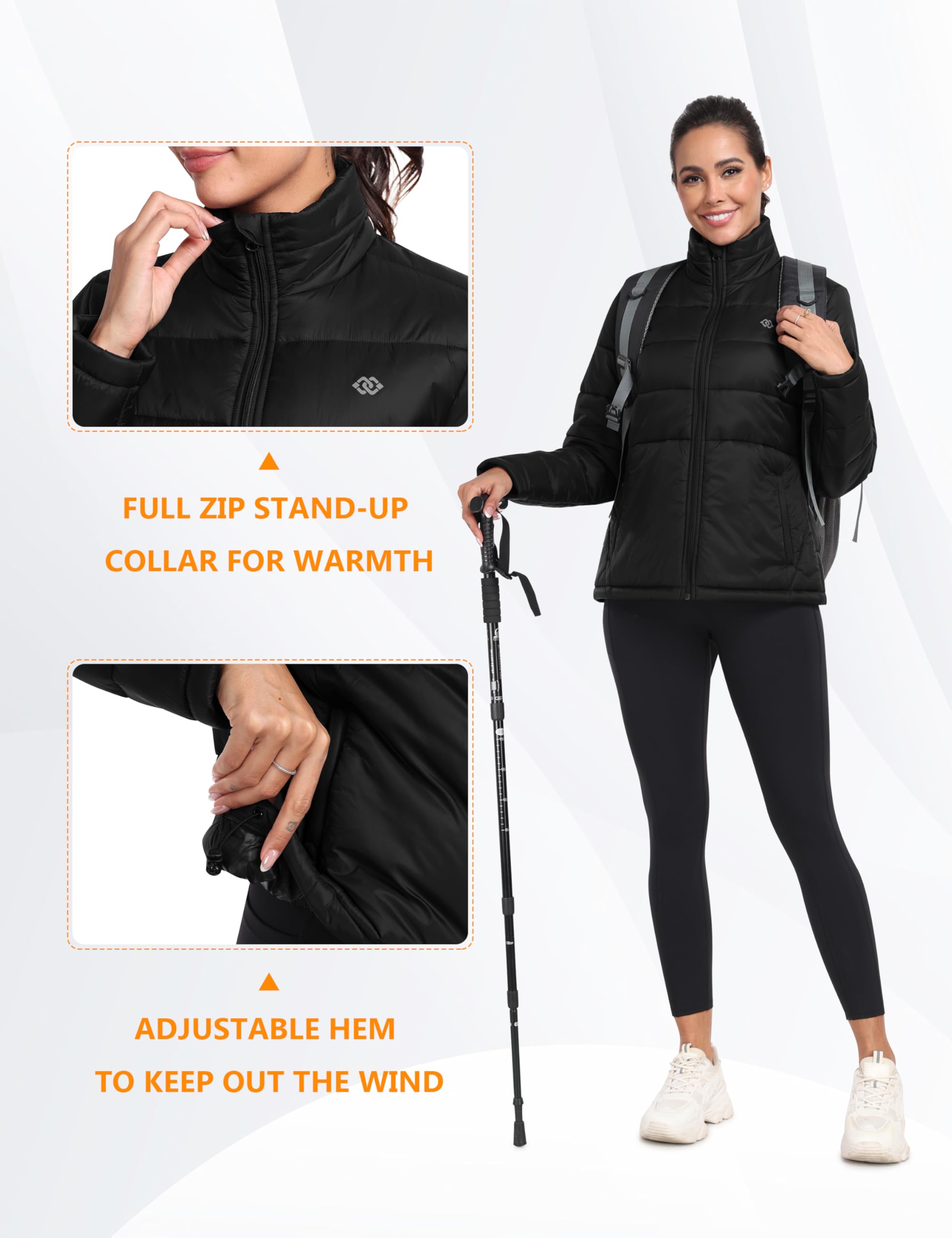 MoFiz Damen Steppjacke Leichte Puffer Jacke Übergangsjacke Warme Winterjacke Gefüttert Pufferjacke mit Taschen für Outdoor Wandern Reisen