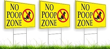 3X No Pooping Dog Plastic Signs for Yard - 8x12 Double Sided Coroplast Keep Off Grass Sign with Stake - No Peeing Dogs Sign - No Dogs Allowed Sign - Curb Your Pet Clean Up After Your Dog Signs