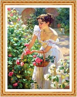 Beginners Cross Stitch Stamped Kits Full Range of Embroidery Starter Kits for Adults DIY 11CT Cross Stitches kit Embroidery Patterns Needlepoint Kits-Flower Pick Woman 15.7x20.5 inch
